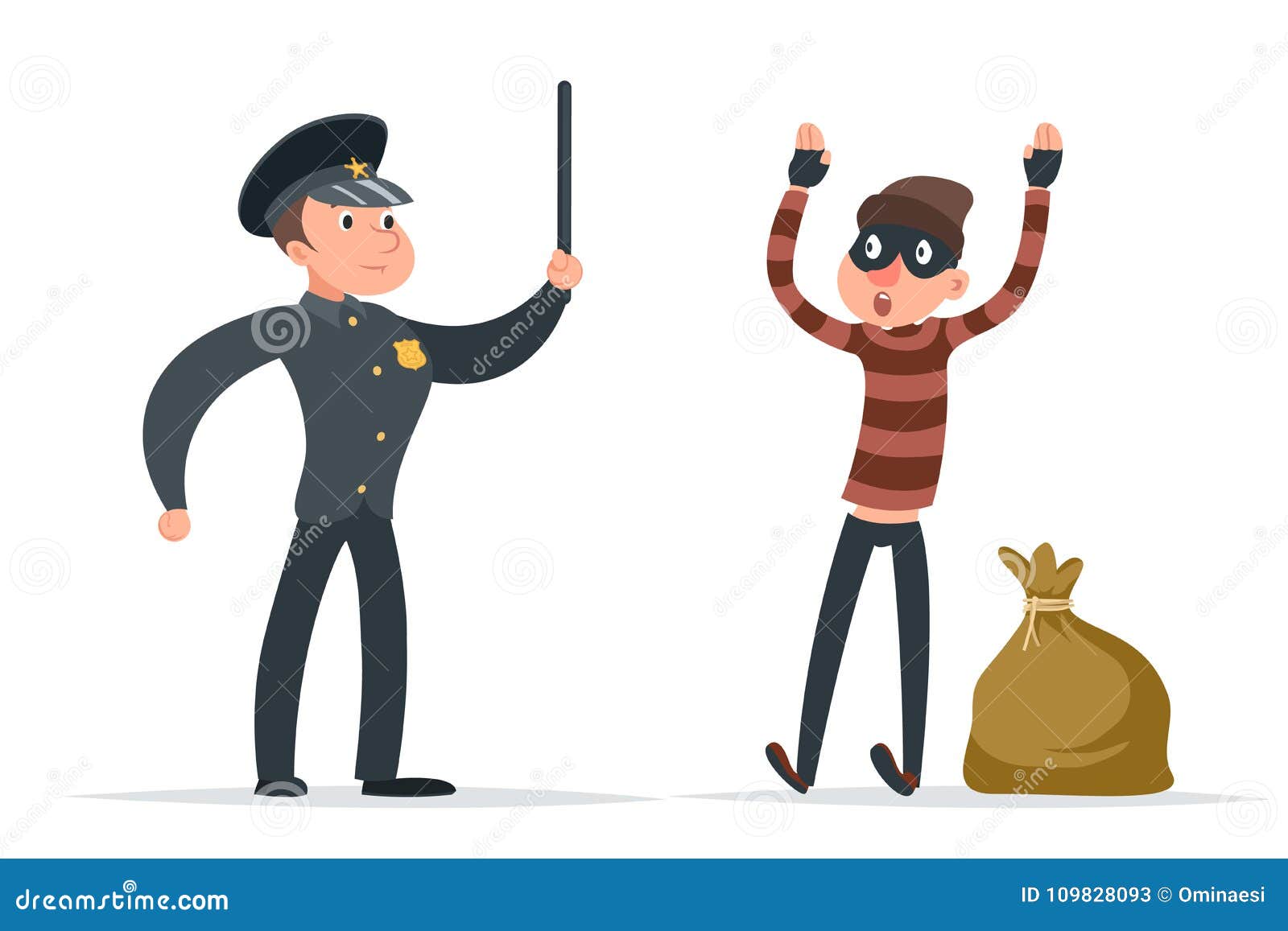 caught thief surrender loot policeman character cartoon   