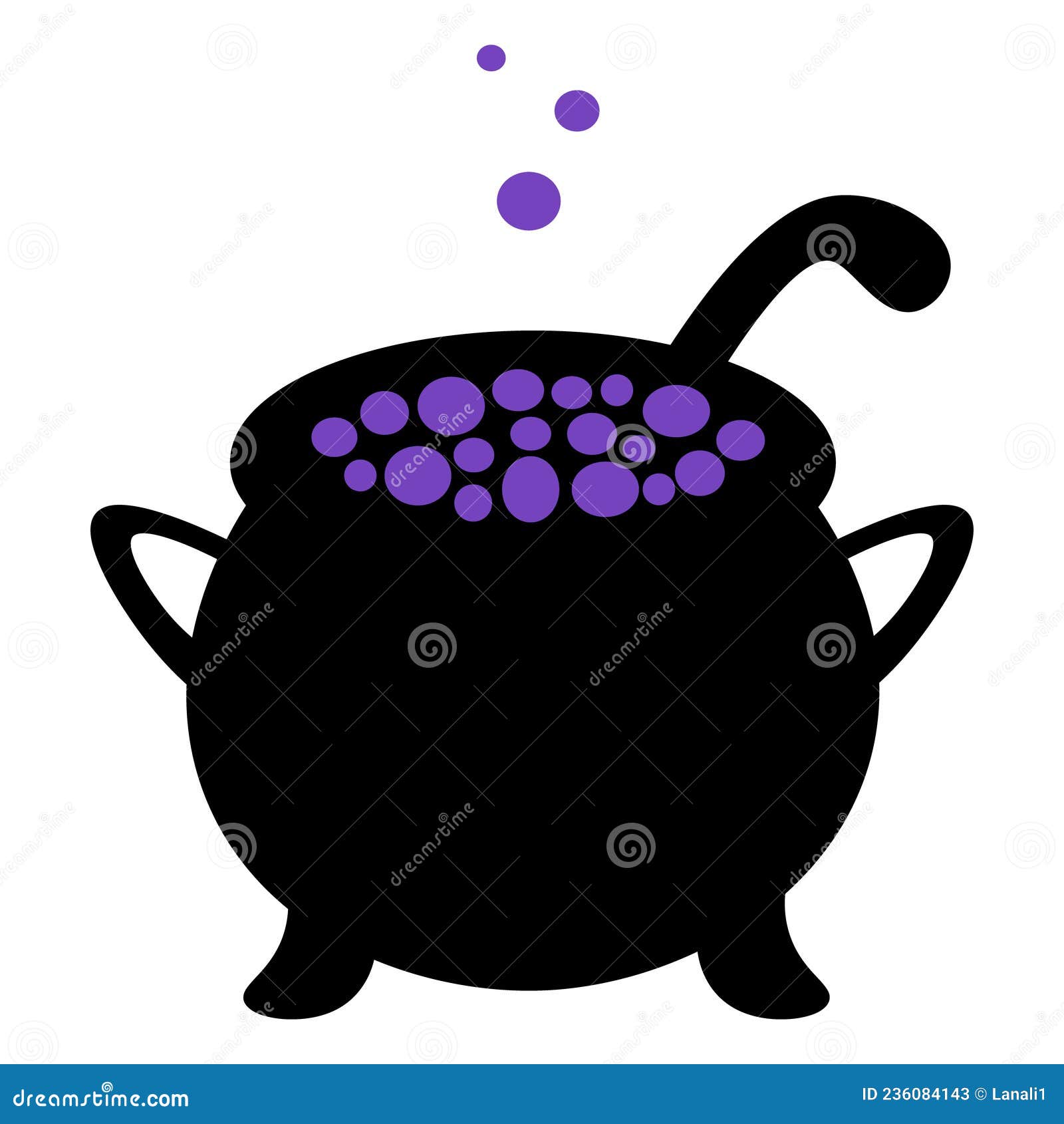 Cauldron of Boiling Potion. Silhouette. Purple Bubbles Fly Upwards. Vector Illustration Stock