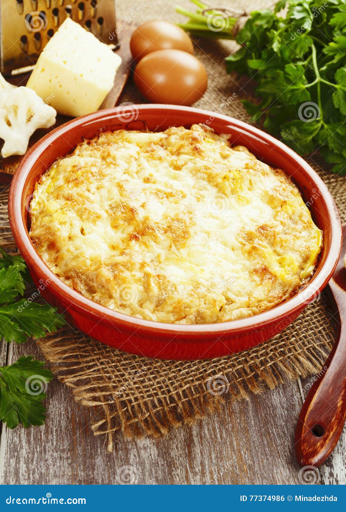 Cauliflower Baked with Cheese and Eggs Stock Photo Image of kitchen