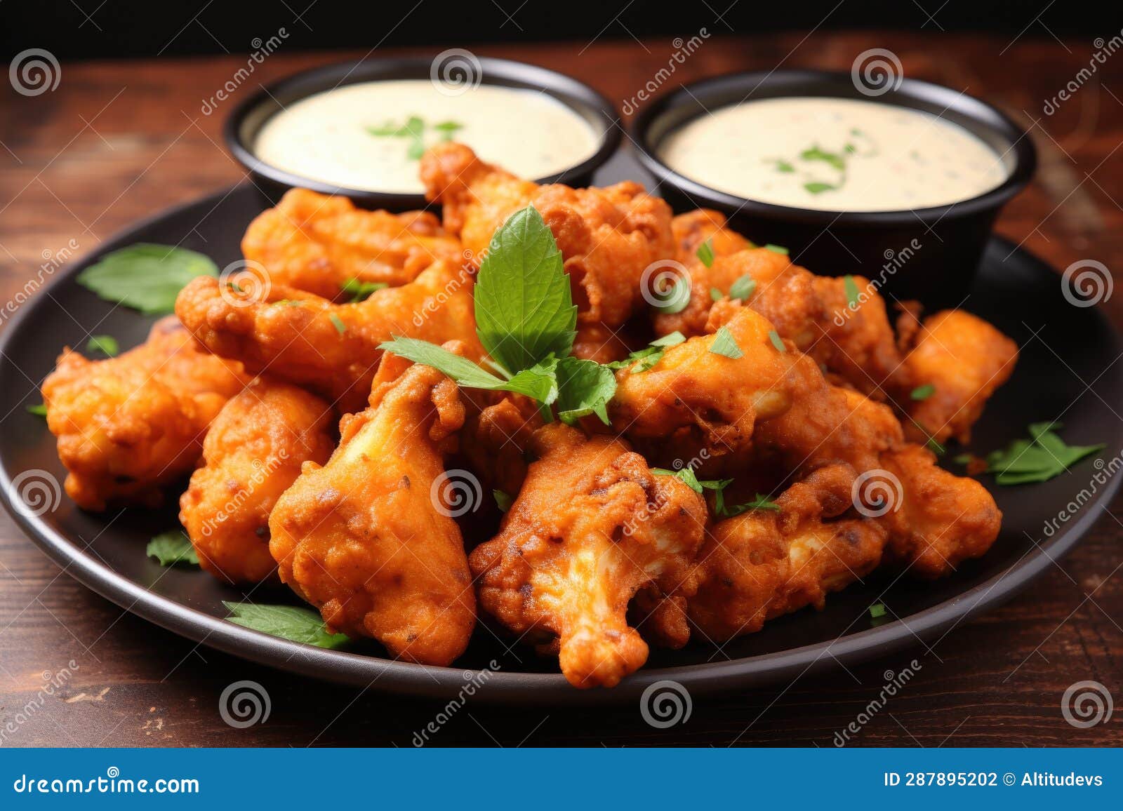 Cauliflower Buffalo Wings with Dipping Sauce Stock Illustration
