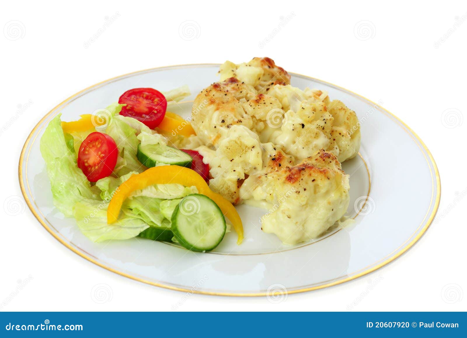 Cauliflower Cheese and Salad Stock Photo Image of plate, meal 20607920