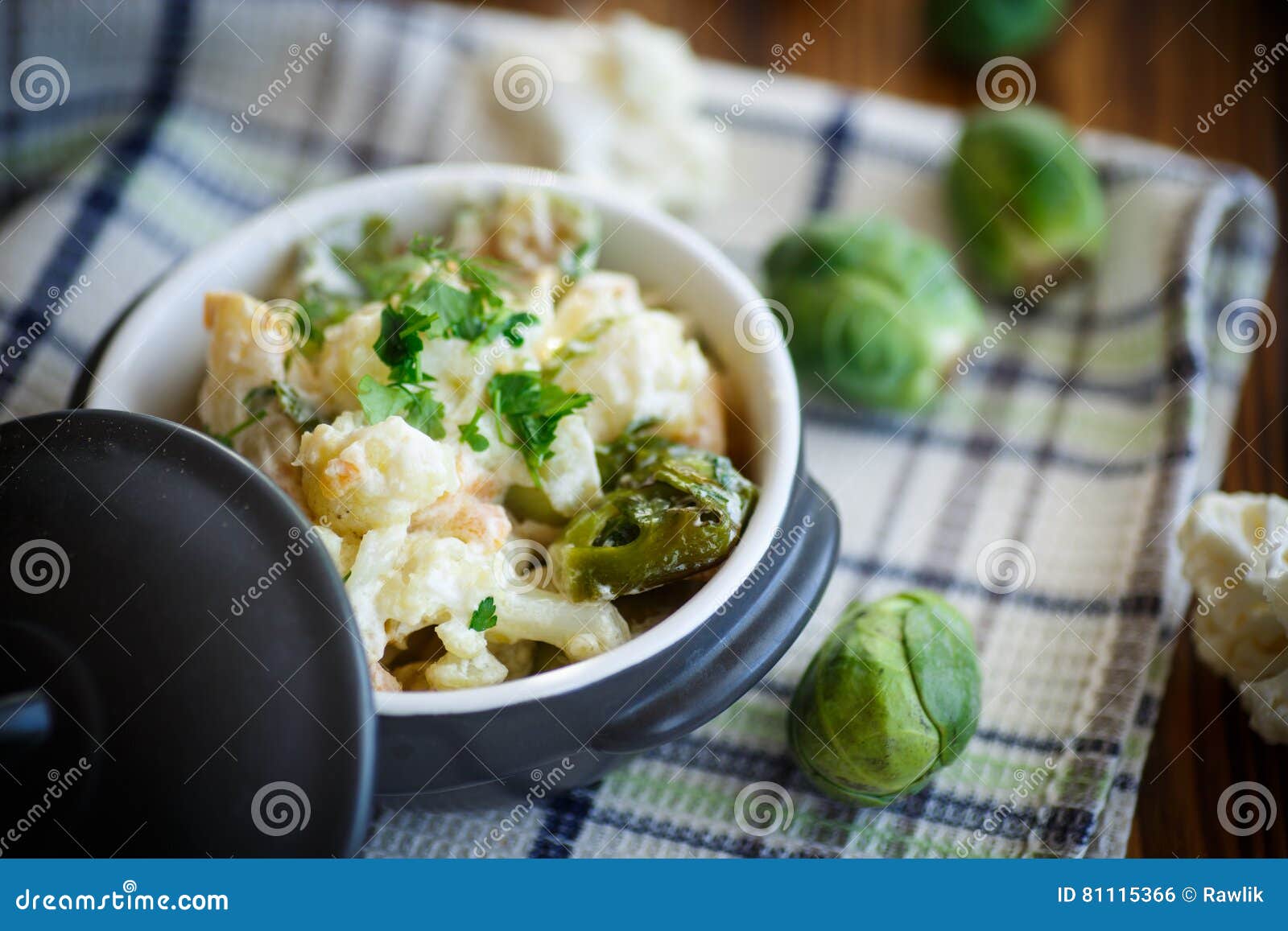 Cauliflower with Fried Brussels Sprouts Stock Photo Image of green
