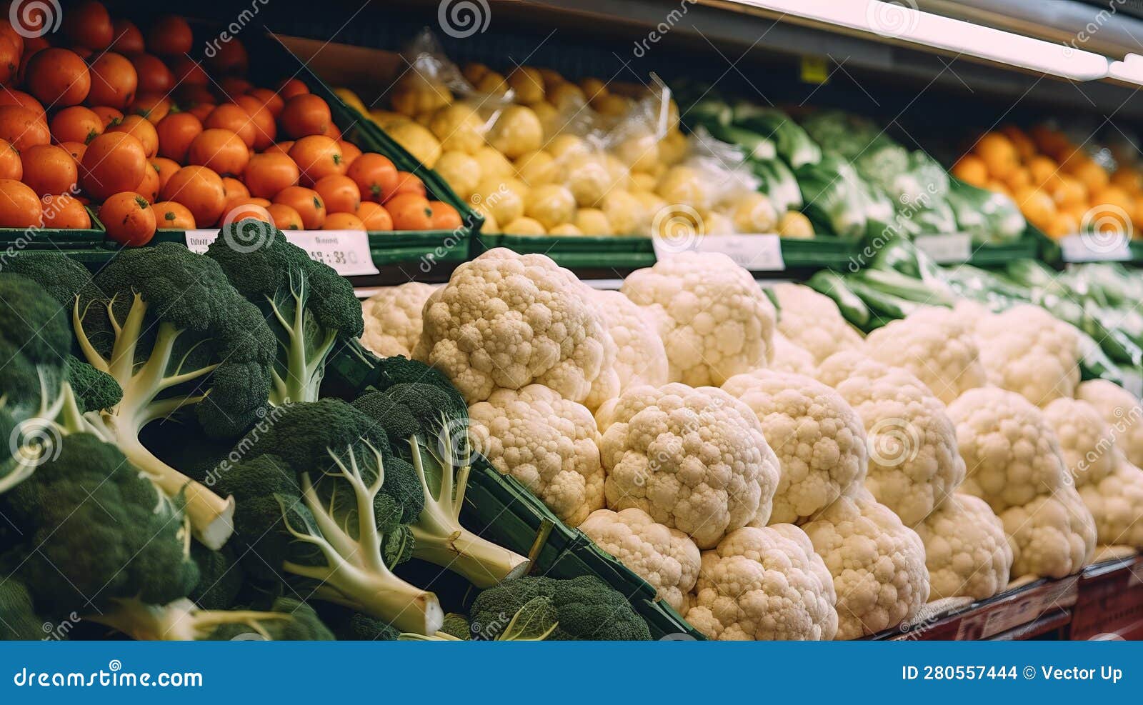 Cauliflower in a Grocery Store in a Closeup. Generative AI. Stock