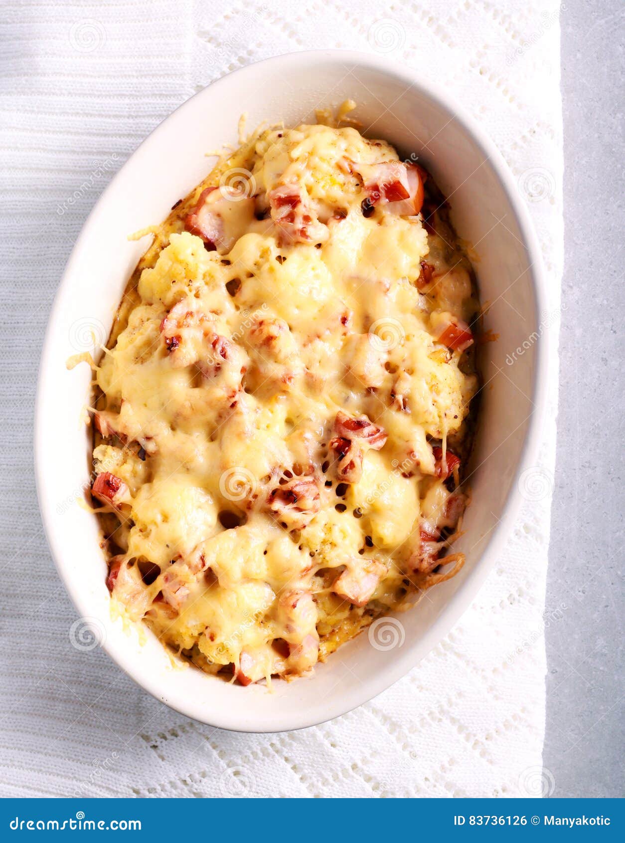 Cauliflower and Ham Cheese Bake in a Tin Stock Photo Image of savory