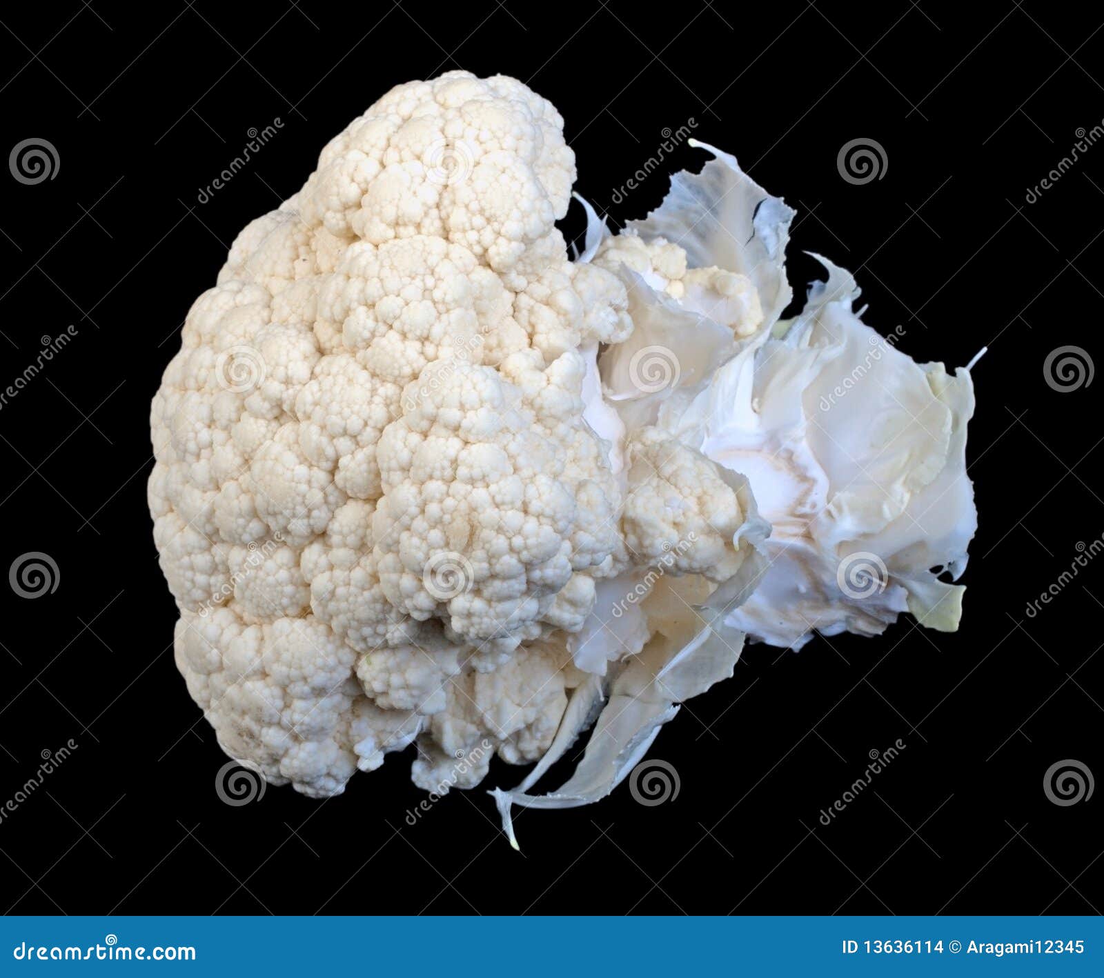 Cauliflower head on black stock photo. Image of closeup 13636114