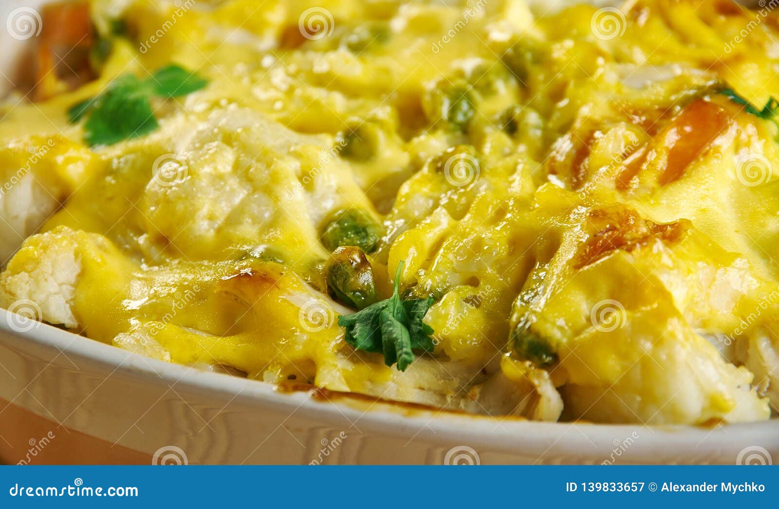 Cauliflower, Rice, Cheese, and Chicken Casserole Stock Image Image of