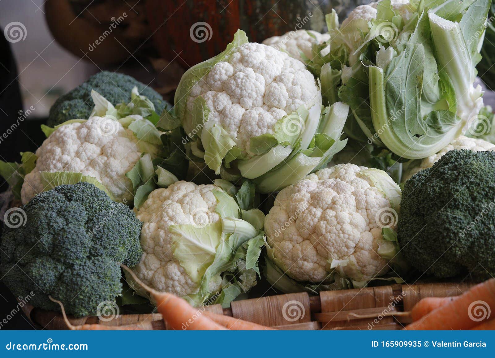 cauliflower at a vegetable stand