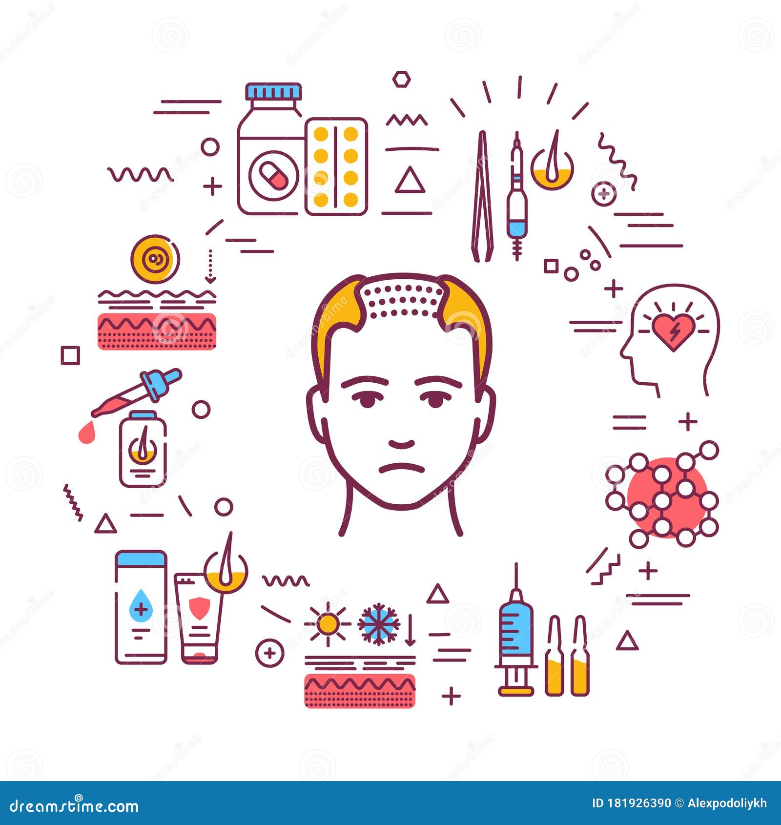 Cause of Hair Fall and Treatment for Alopecia Infographics with Linear  Icons on White Background. Creative Idea Concept Stock Illustration -  Illustration of beauty, head: 181926390