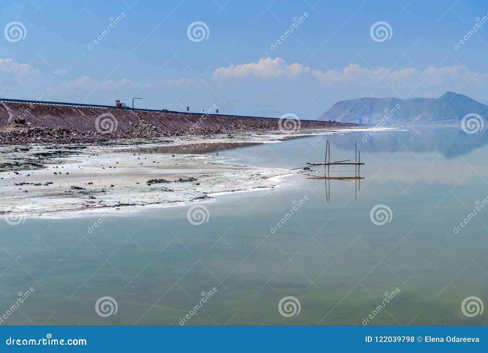 causeway on urmia salt lake. iran