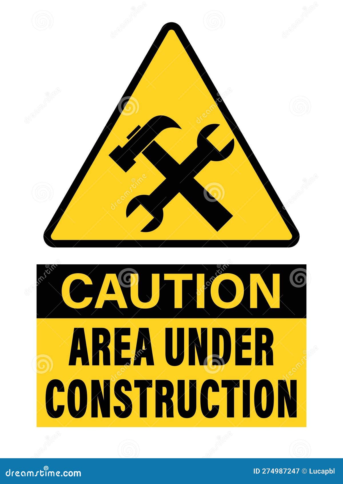 Caution, Area Under Construction. Warning Yellow Triangle Sign with ...