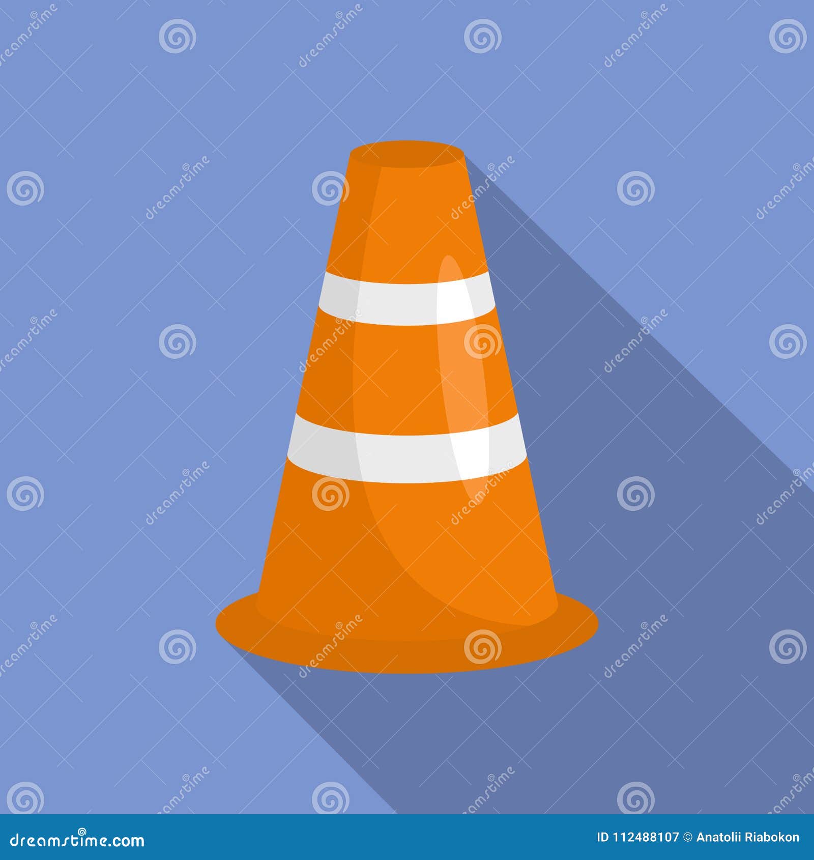 Caution Cone Icon, Flat Style Stock Vector Illustration of plastic