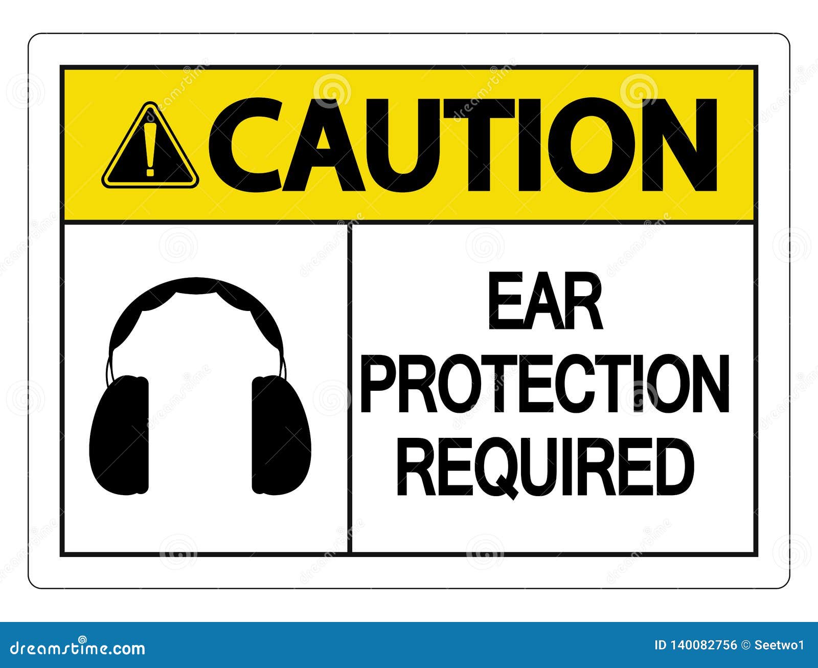 Symbol Caution Ear Protection Required Wall Sign on White Background