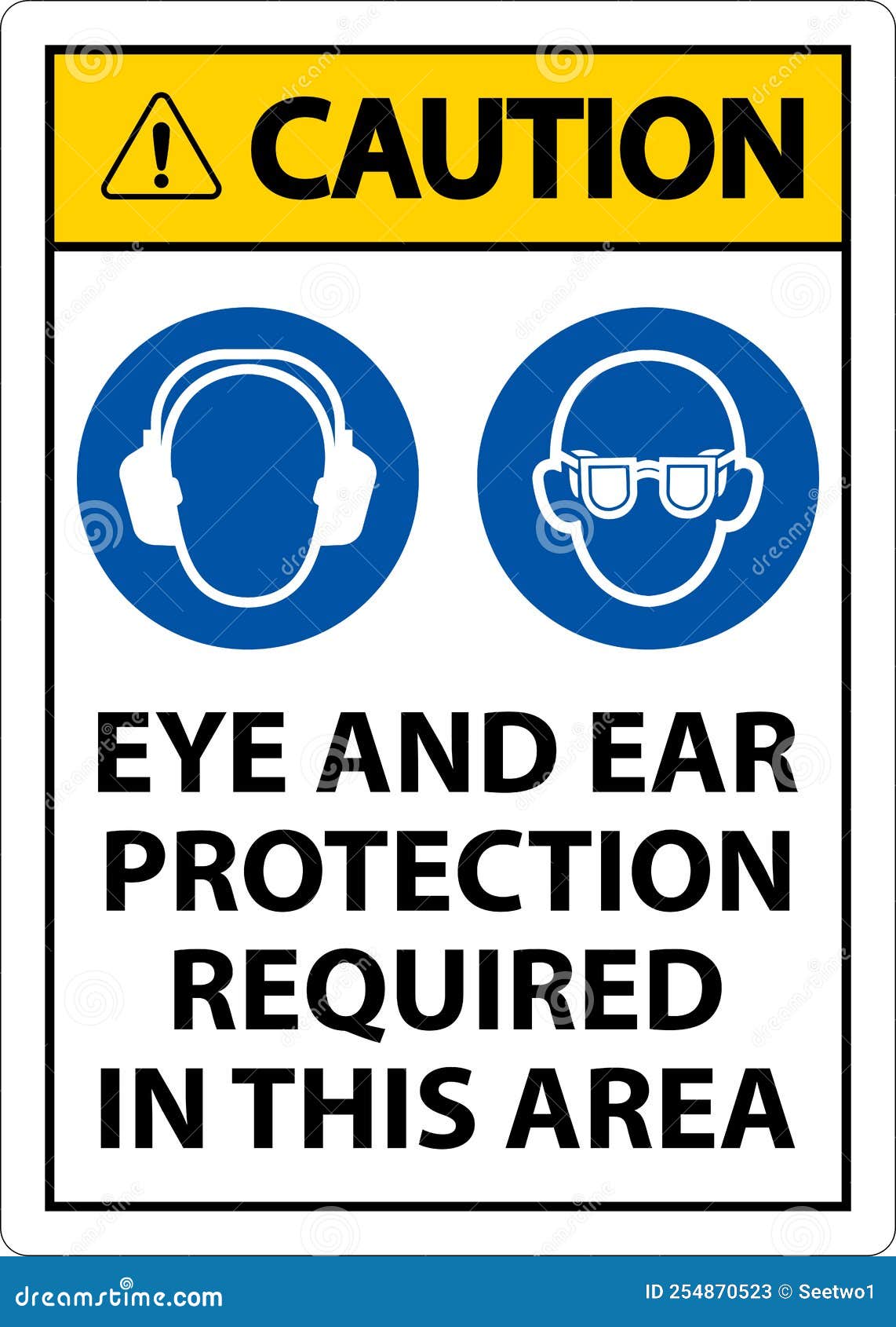 Caution Eye and Ear Protection Required Sign on White Background Stock Vector Illustration of