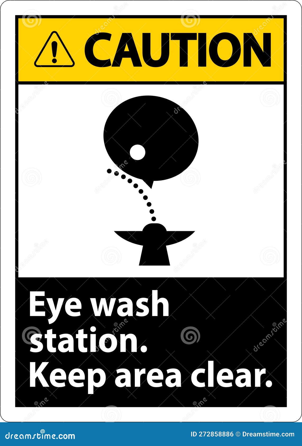 Caution Eye Wash Station Keep Area Clear Sign Stock Vector
