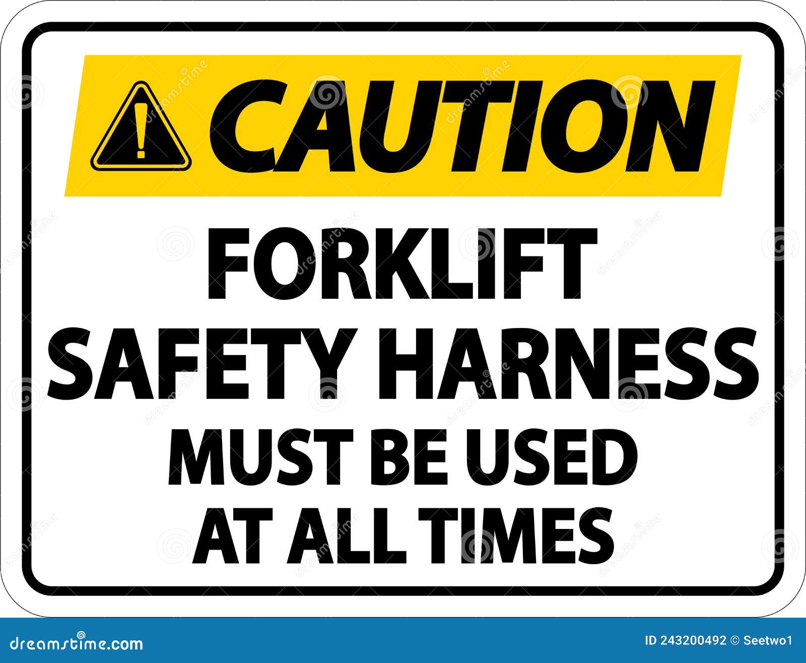 Caution Forklift Safety Harness Sign on White Background Stock Vector