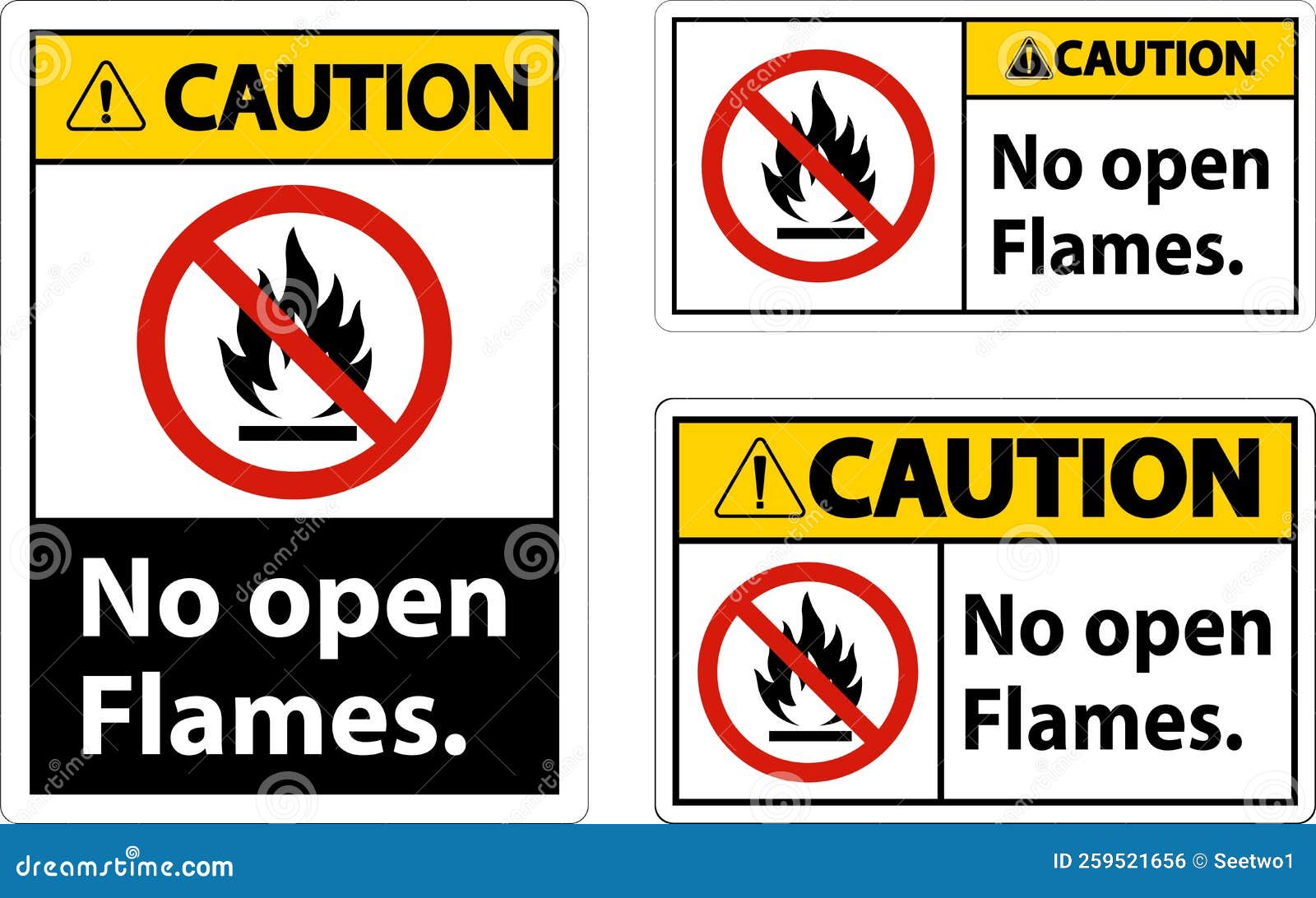 Caution No Open Flames Label Sign on White Background Stock Vector