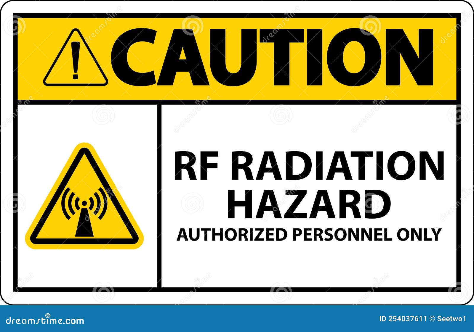 Caution RF Radiation Hazard Authorized only Sign on White Background