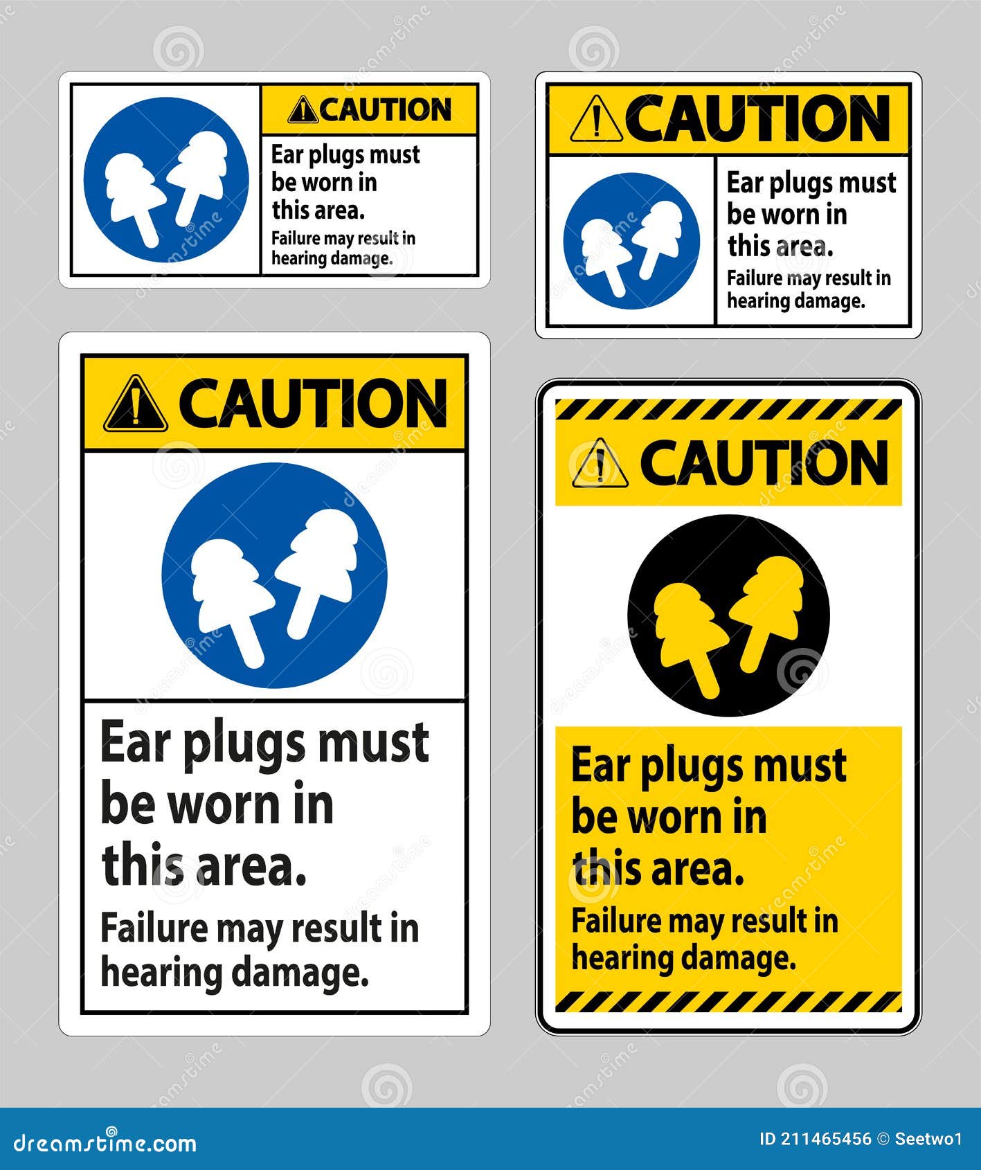 Caution Sign Ear Plugs Must Be Worn in this Area, Failure May Result in Hearing Damage Stock