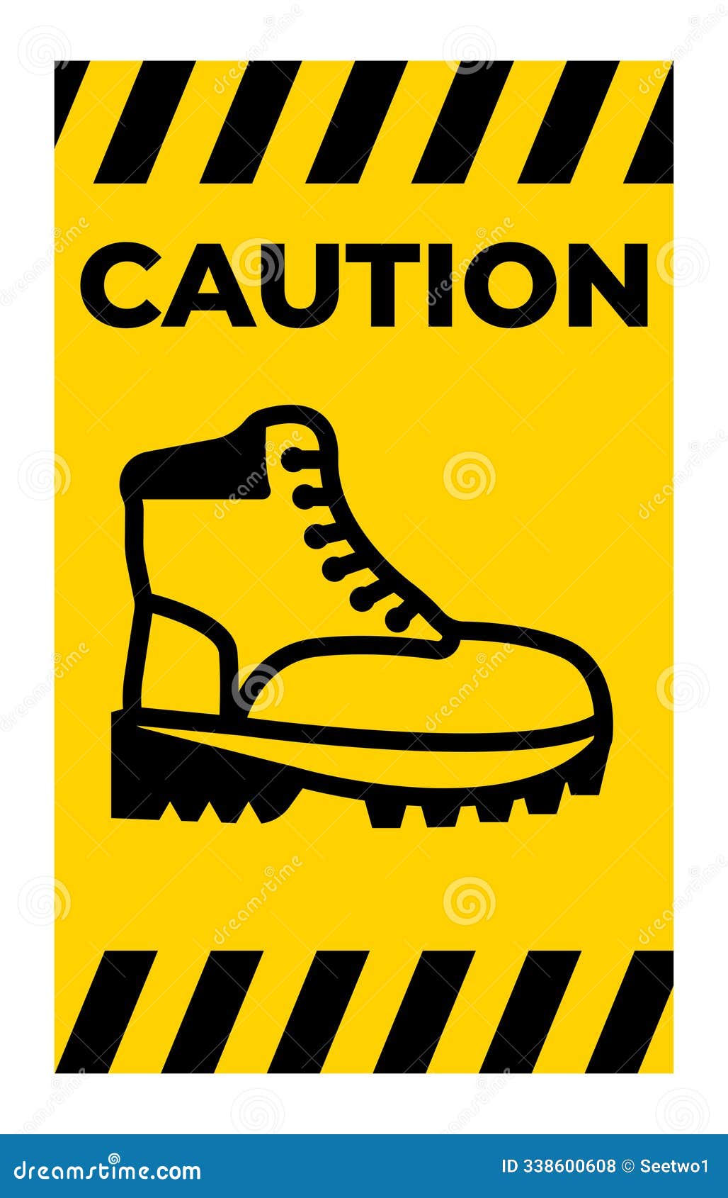 caution sign with safety boot icon on yellow background