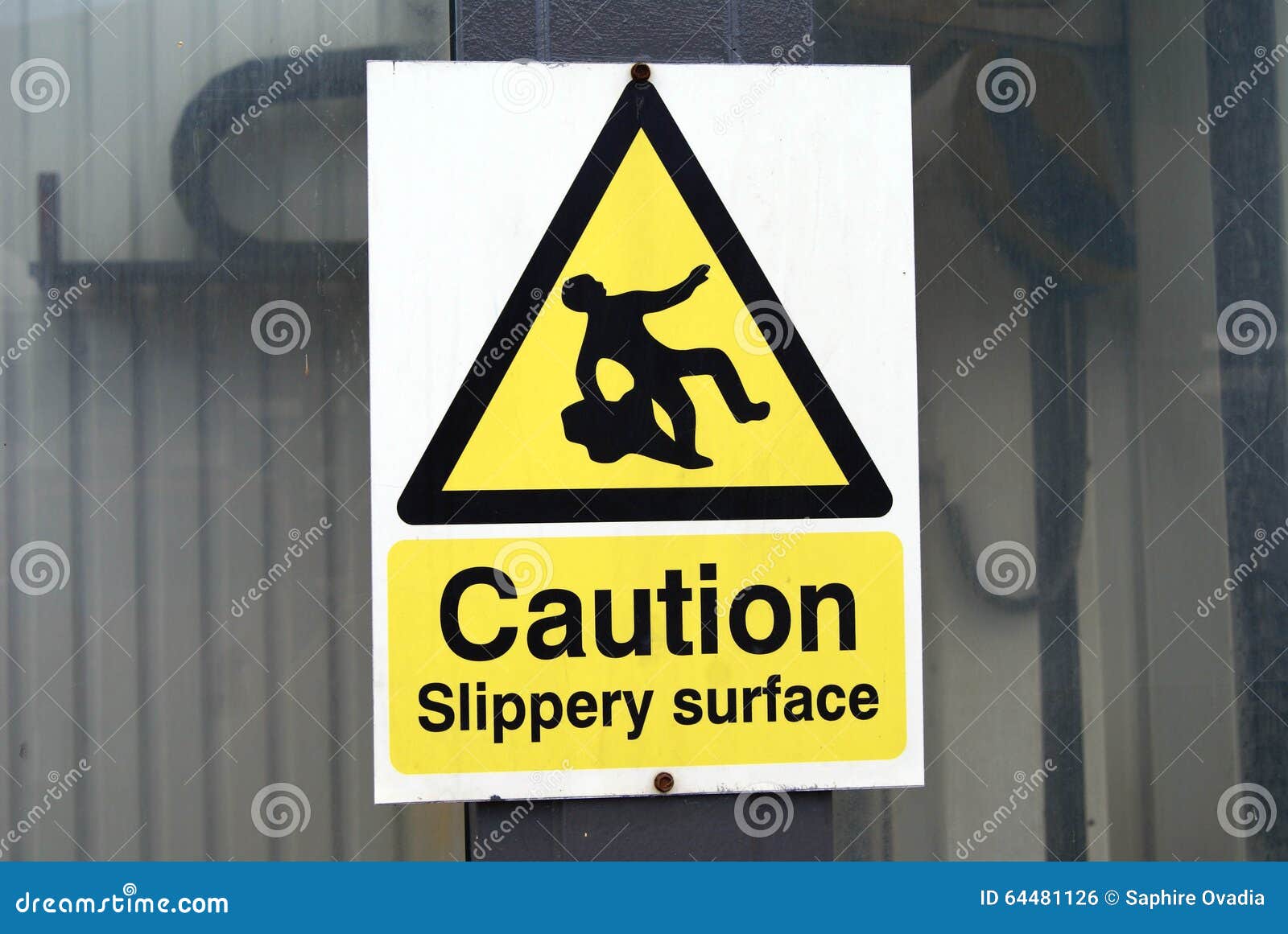 Caution Slippery Surface Sign Stock Photo Image of danger, triangle