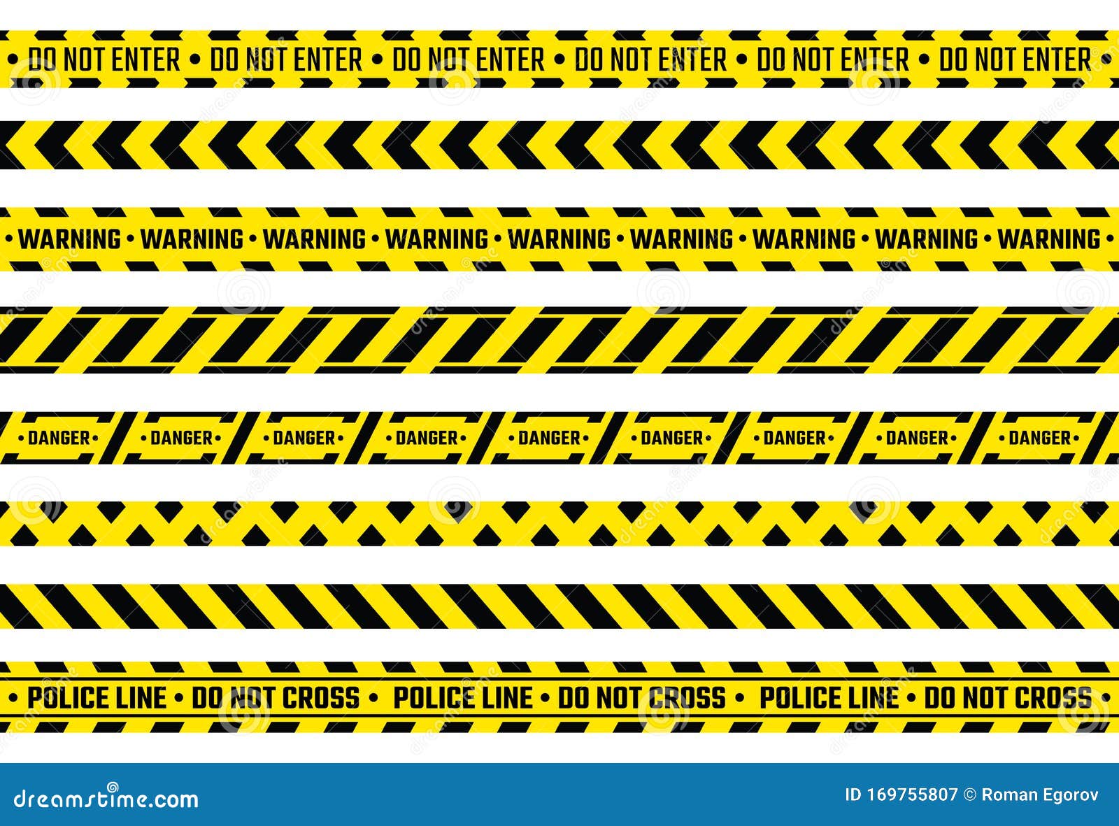 caution tape. yellow attention ribbon with warning signs, police evidence protection and construction protection tape