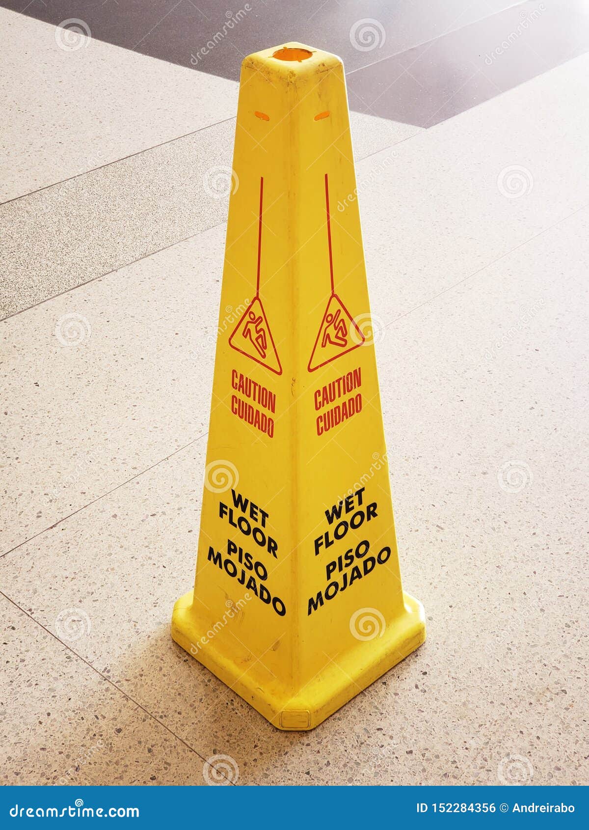 Mop, Bucket and Caution Wet Floor Stock Photo - Image of spanish