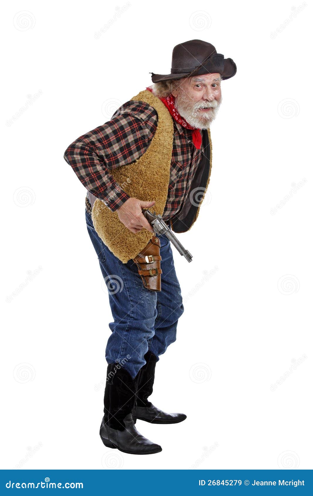 Cautious Old Cowboy Ready With His Gun Stock Image Image Of Bandana Elderly