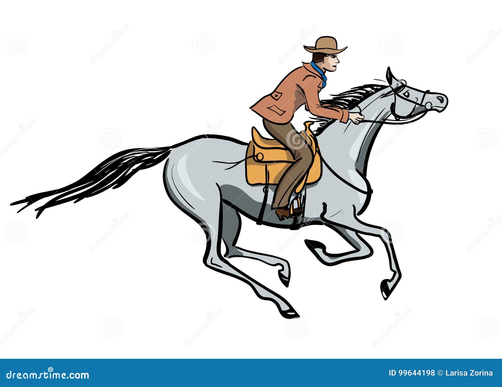 Dessin Cheval Au Galop Avec Cavalier Cavalier galopant à cheval illustration de vecteur. Illustration du activité - 99644198