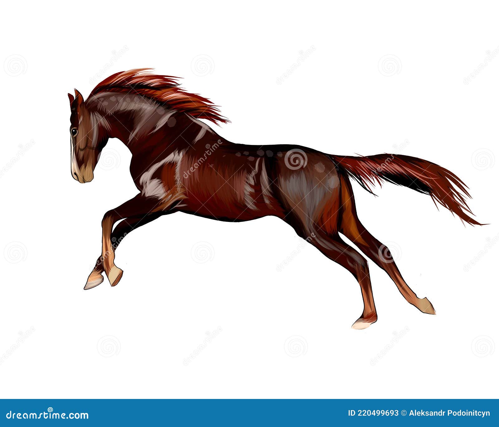 Lindo cavalo pulando uma cerca ilustração clipart em aquarela