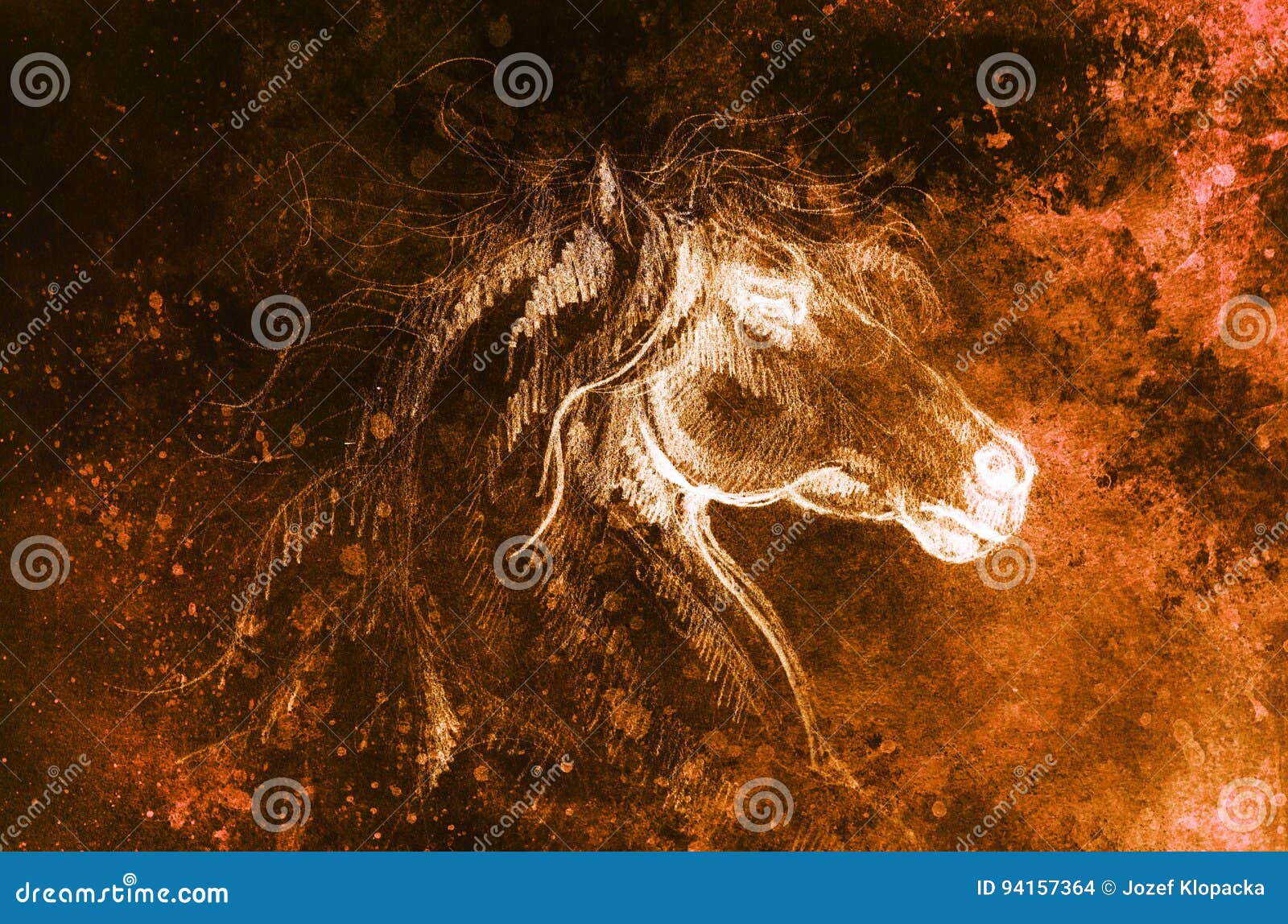Retrato do cavalo árabe. cabeça de cavalo no perfil na cor monocromática  isolada no fundo branco. ilustração em vetor desenho a mão