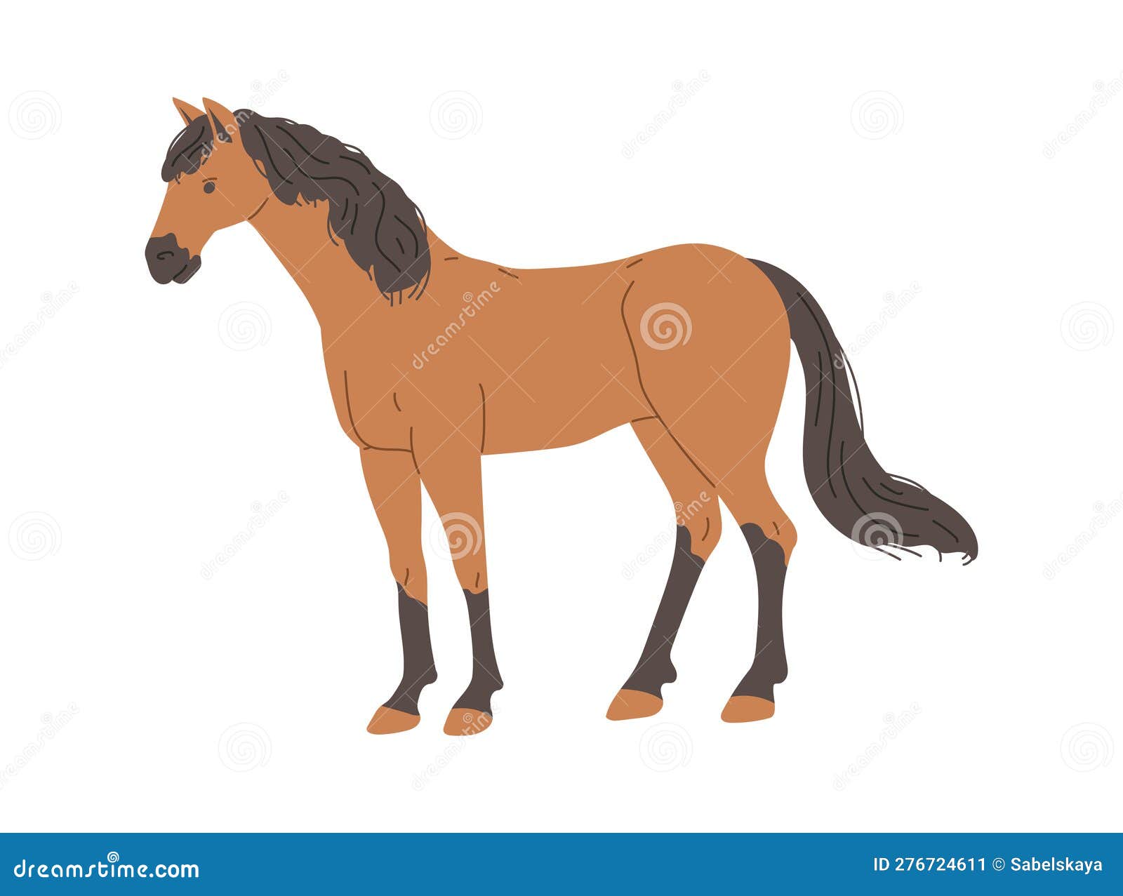 Cavalo marrom engraçado de desenho animado em pé