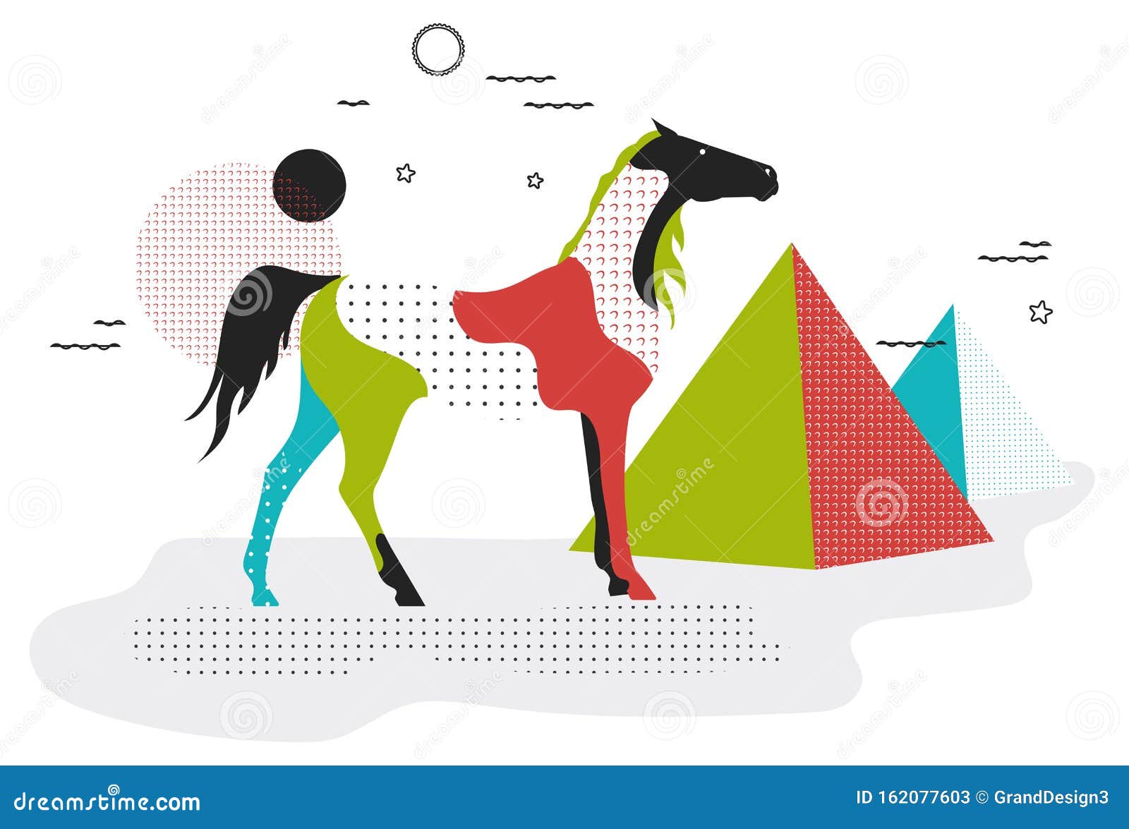 Cavalo pulando obstáculos no estilo pop art
