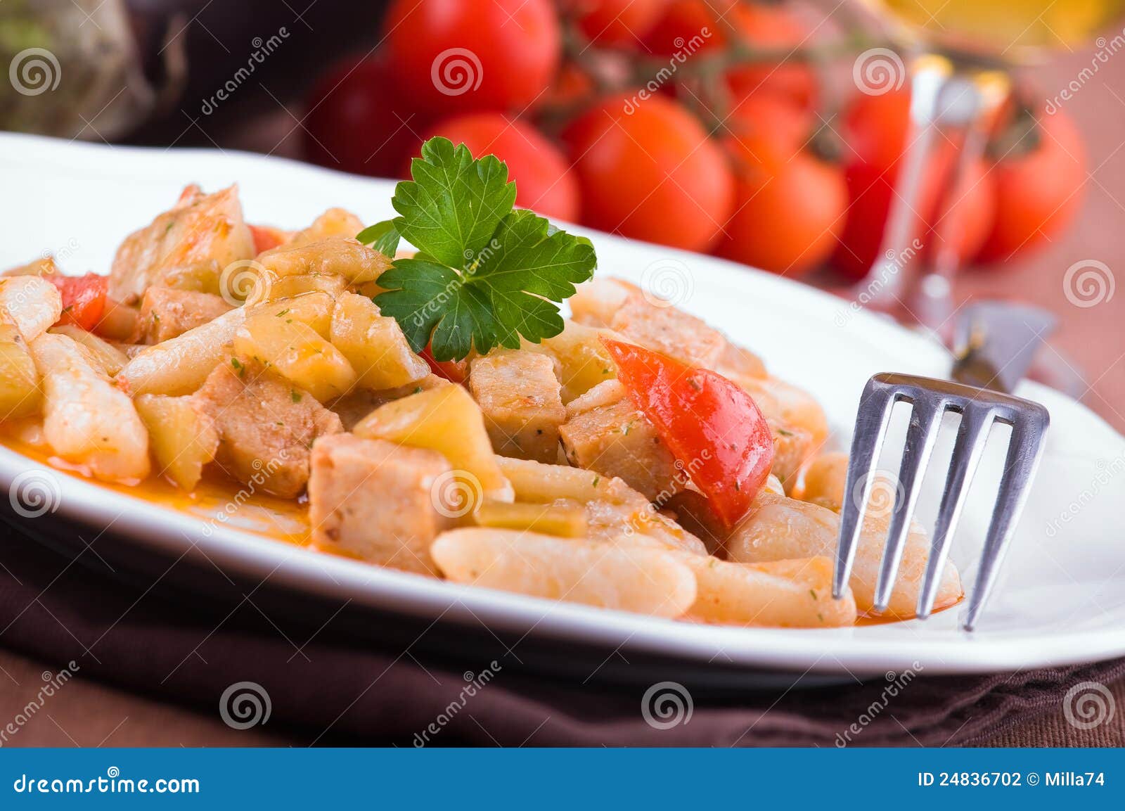 Cavatelli with Swordfish and Eggplant. Stock Photo Image of fork