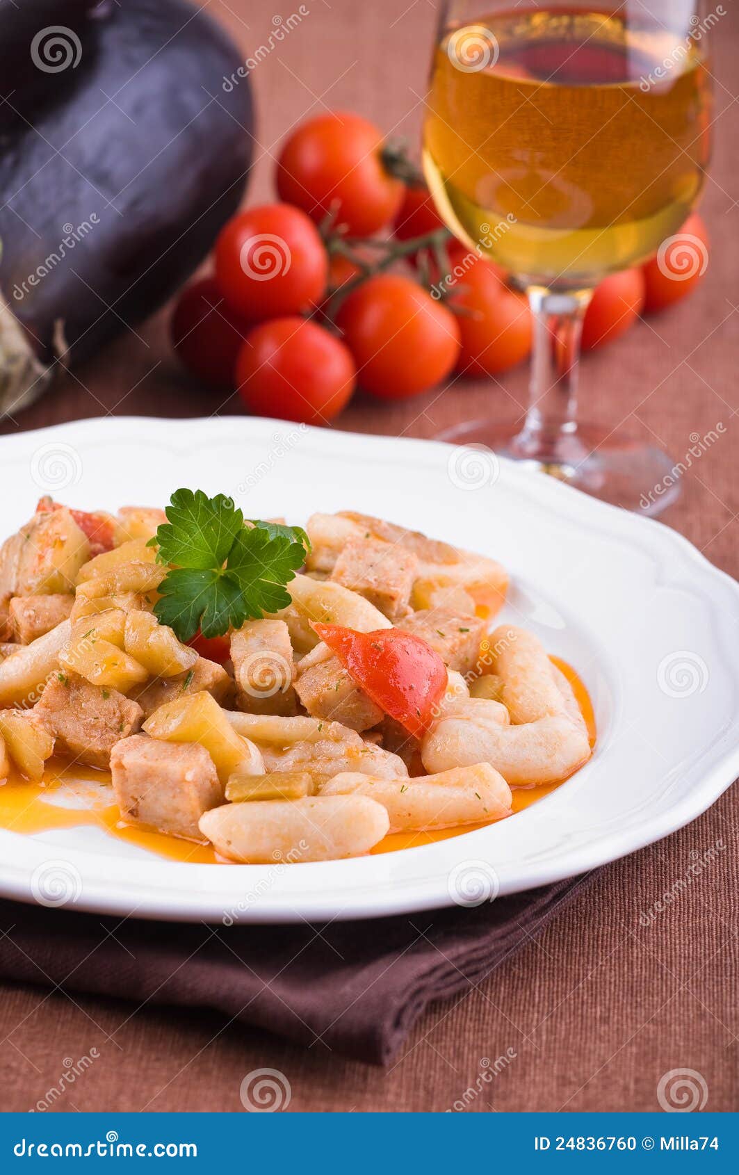 Cavatelli with Swordfish and Eggplant. Stock Photo Image of aubergine