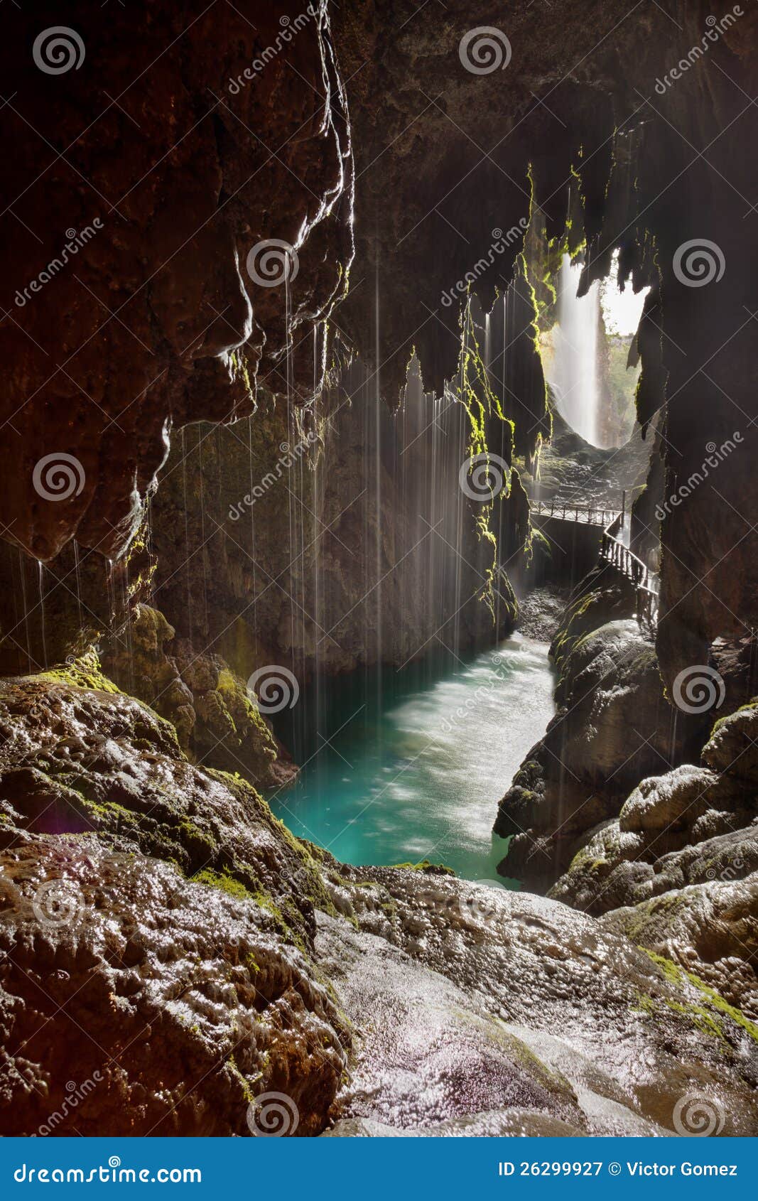 cave behind a waterfall in monasterio de piedra