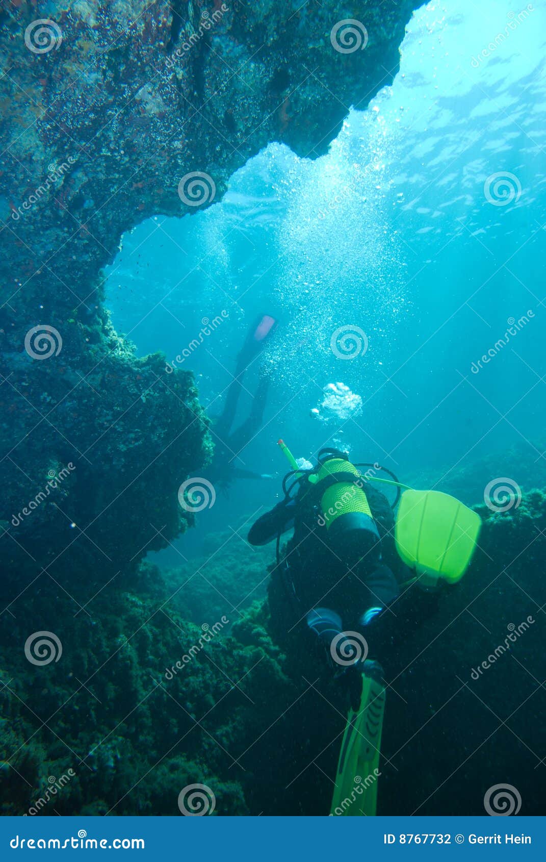 Cave divers stock photo. Image of stone, surface, bubbles 8767732
