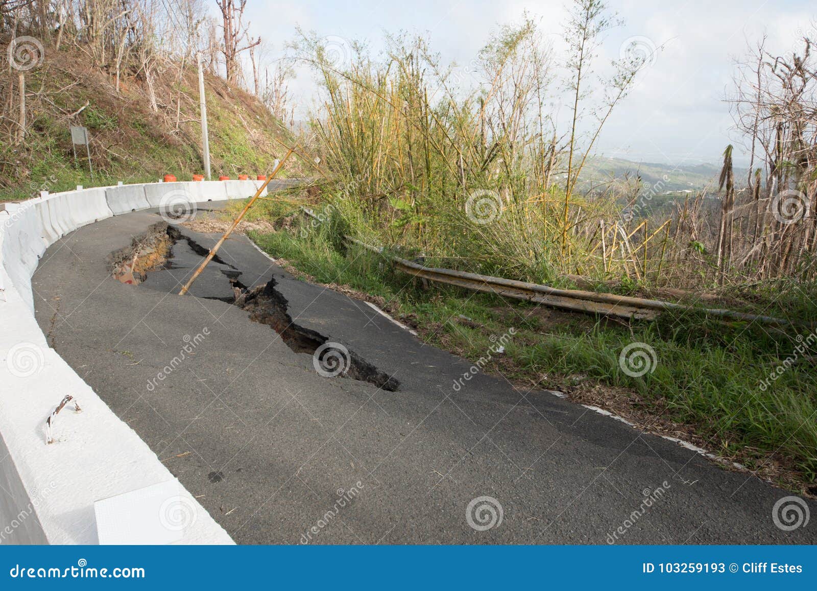 road damage from hurricane maria, sep 2017