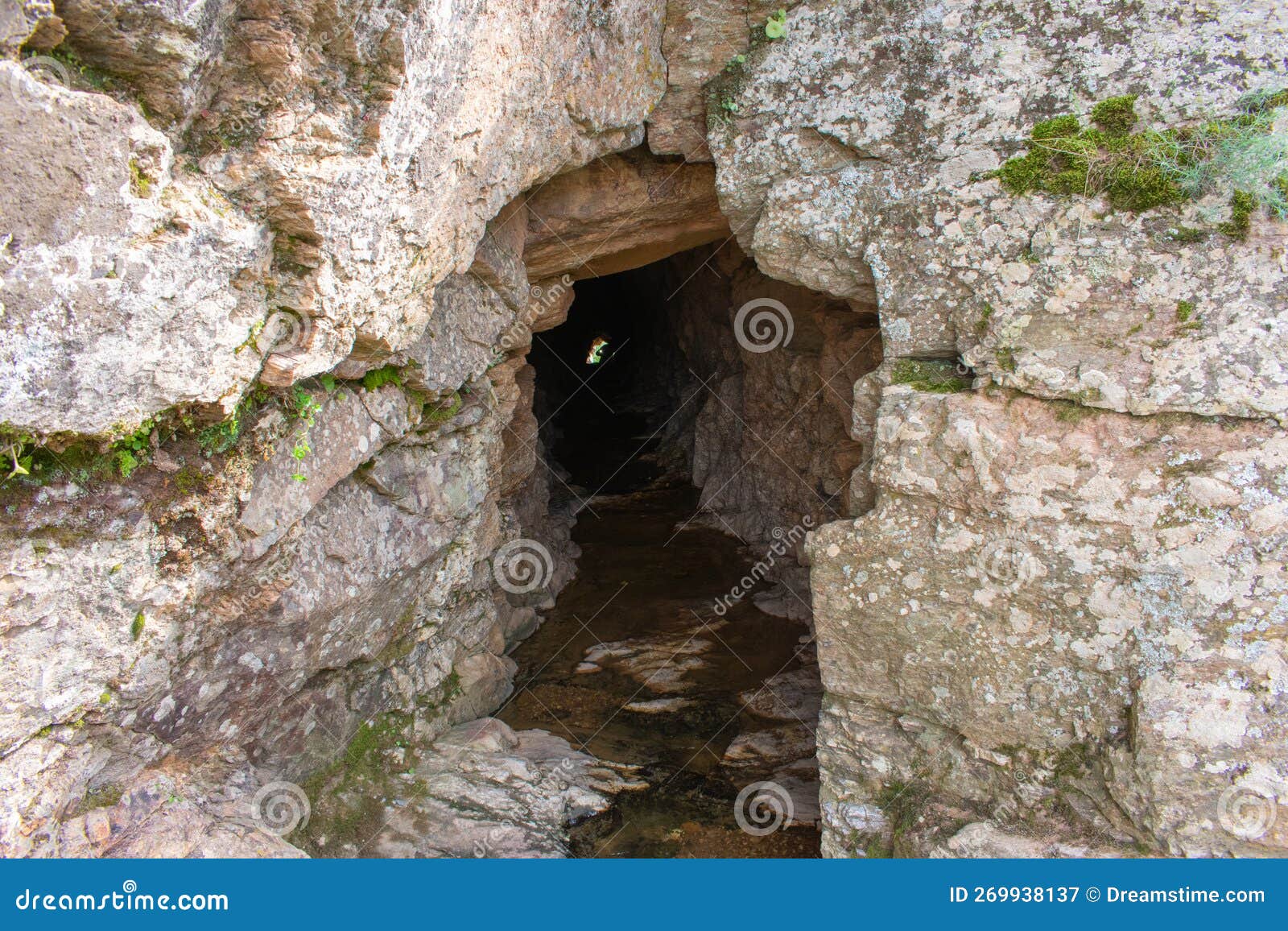 Cave in Rocky Mountain with River on the Floor Stock Image Image of
