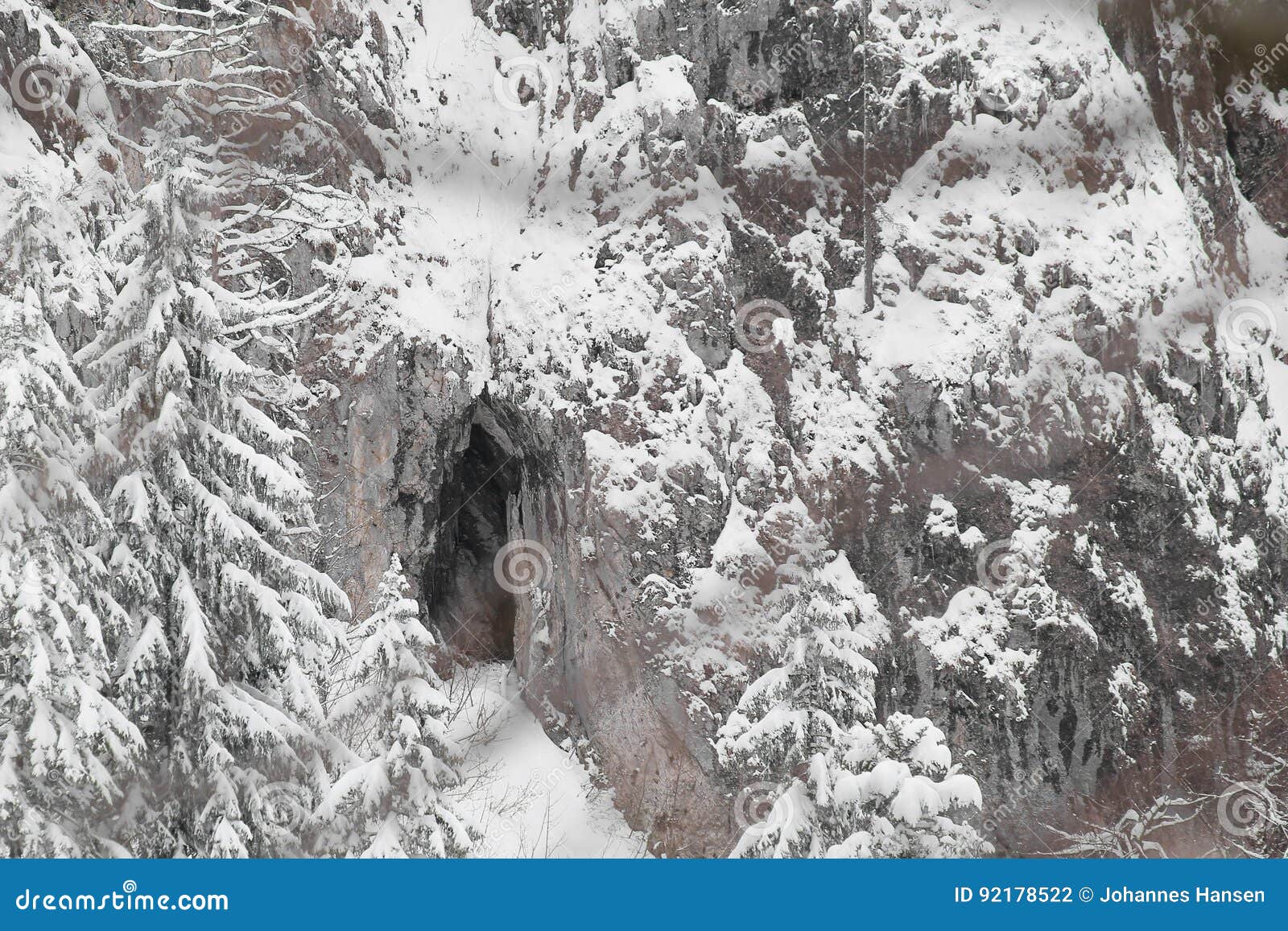 Cave in a Snowy Alpine Rock Cliff Stock Photo Image of chiemgau