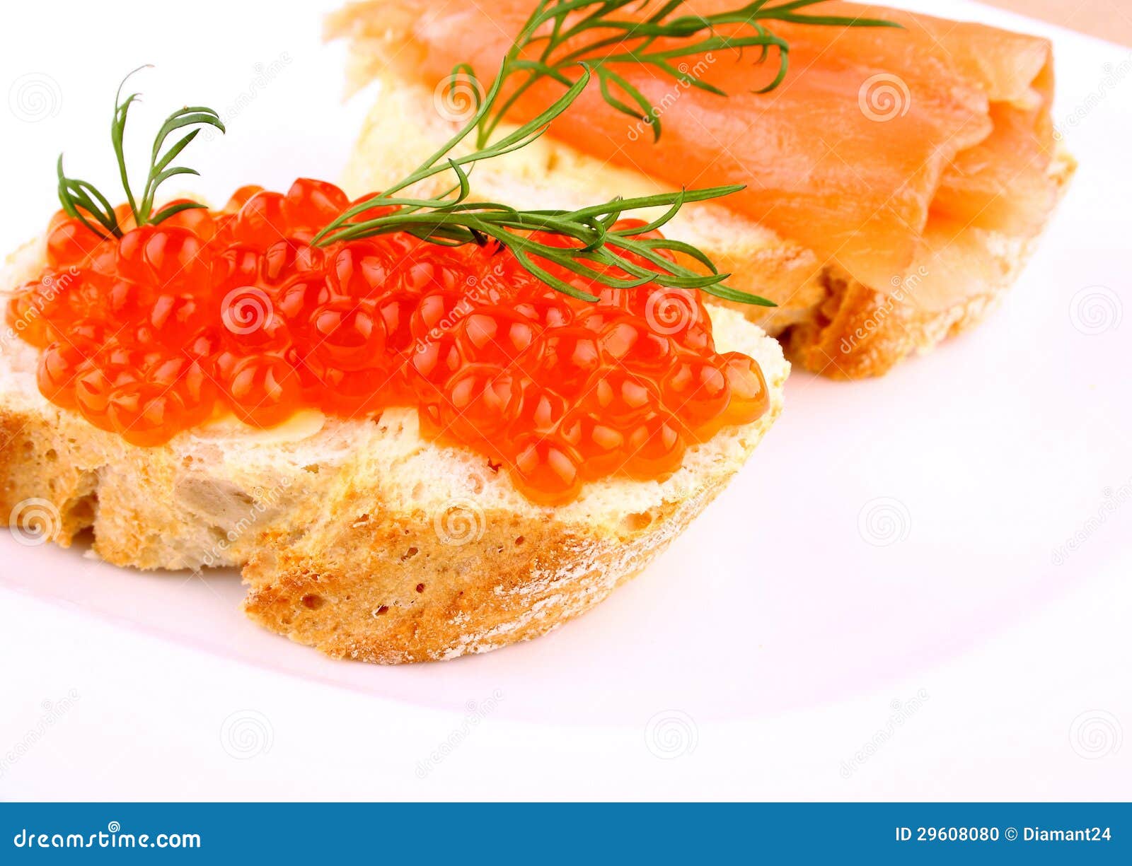 Caviar Bread Topped with Keta Salmon Eggs Stock Photo Image of
