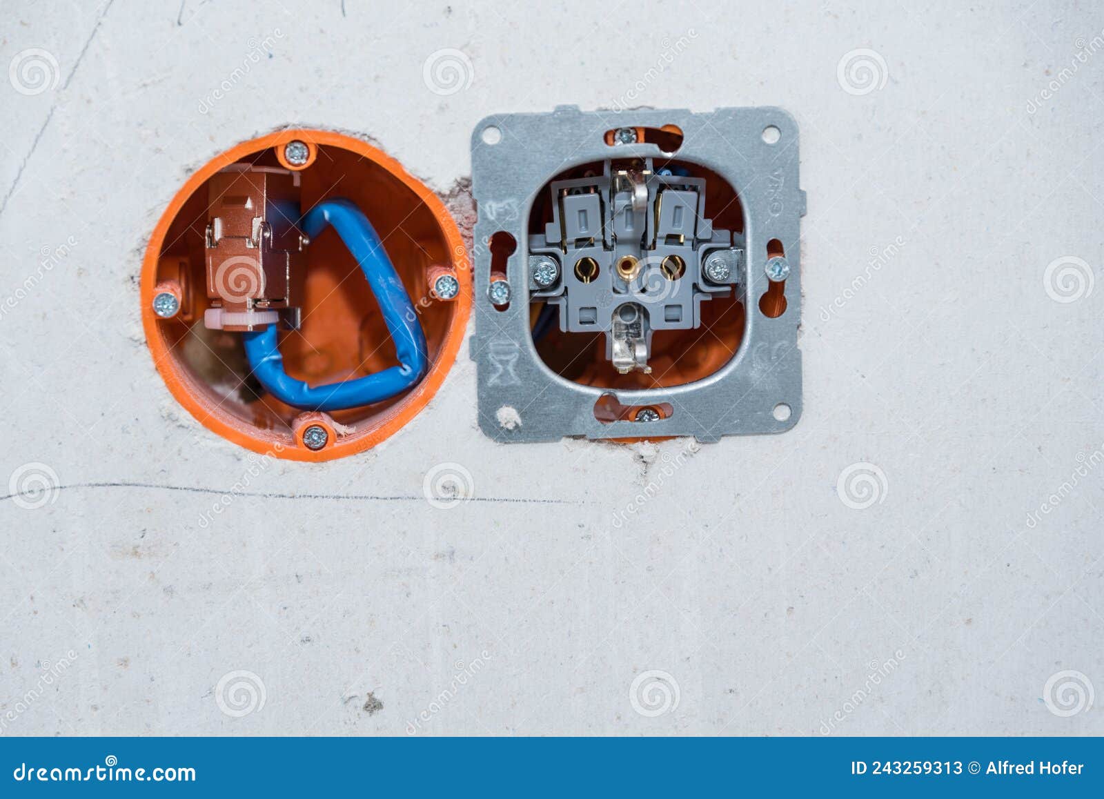 Cavity Wall Box and Electrical Installation Stock Image Image of
