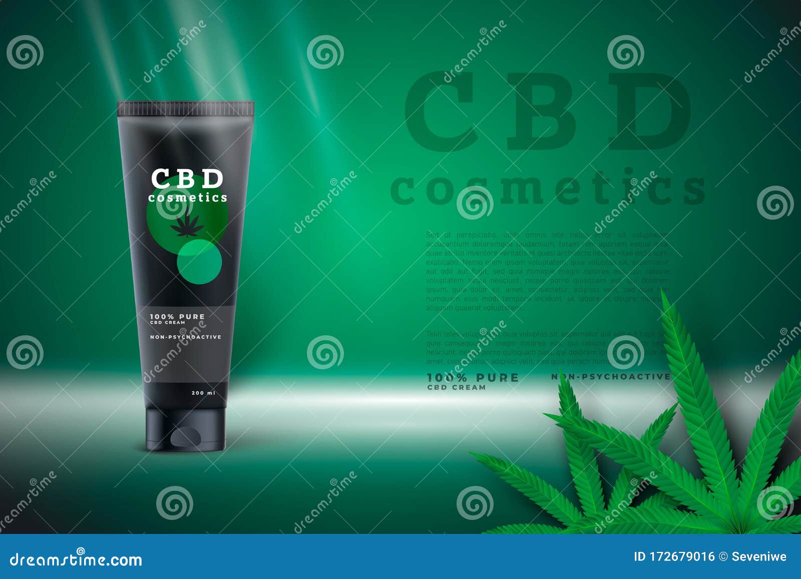 Download Cbd Cosmetics Packaging Design On Bright Green Background With 3d Realistic Cannabis Leaves Stock Vector Illustration Of Infographic Bottle 172679016