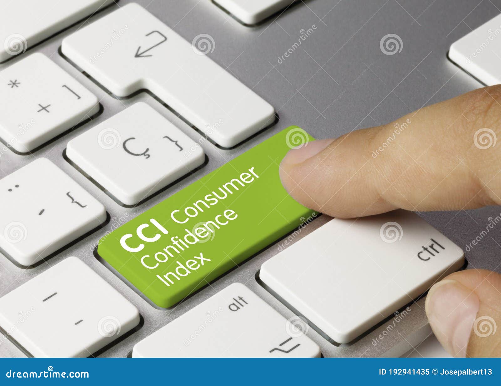 cci consumer confidence index - inscription on green keyboard key