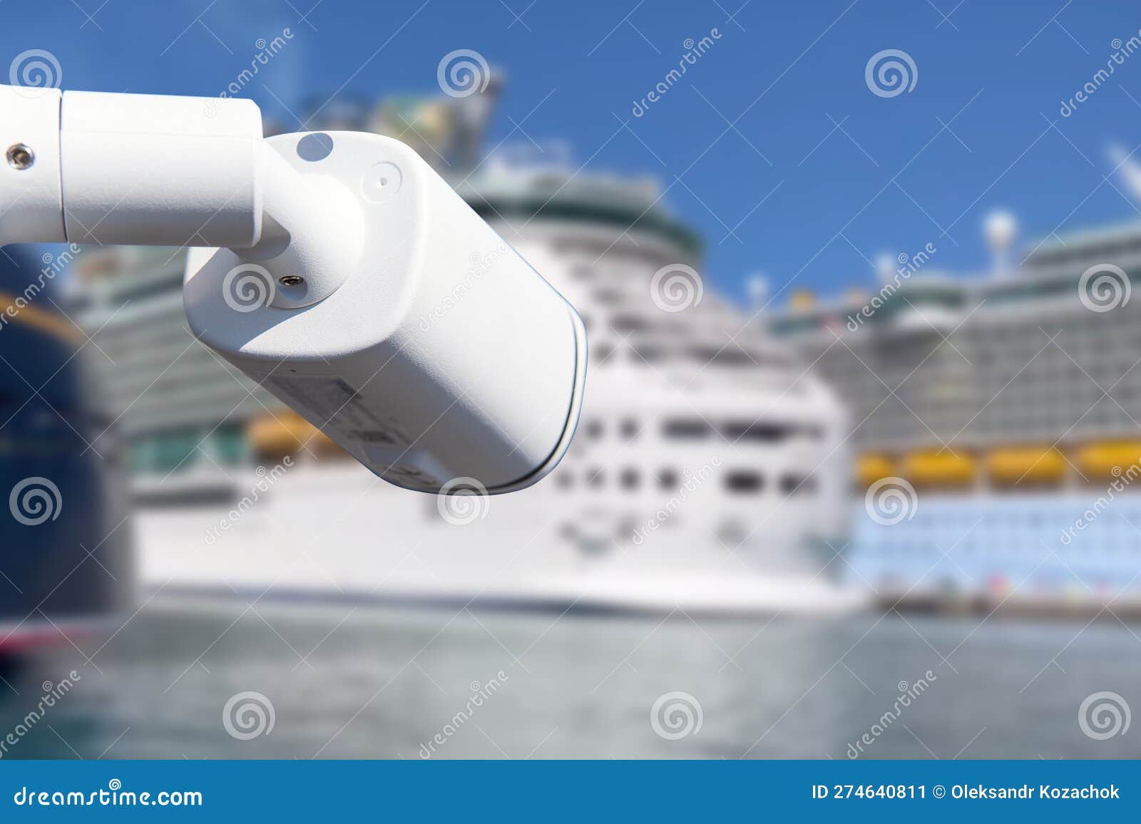 CCTV Camera on the Background of a Cruise Ship. Stock Image Image of