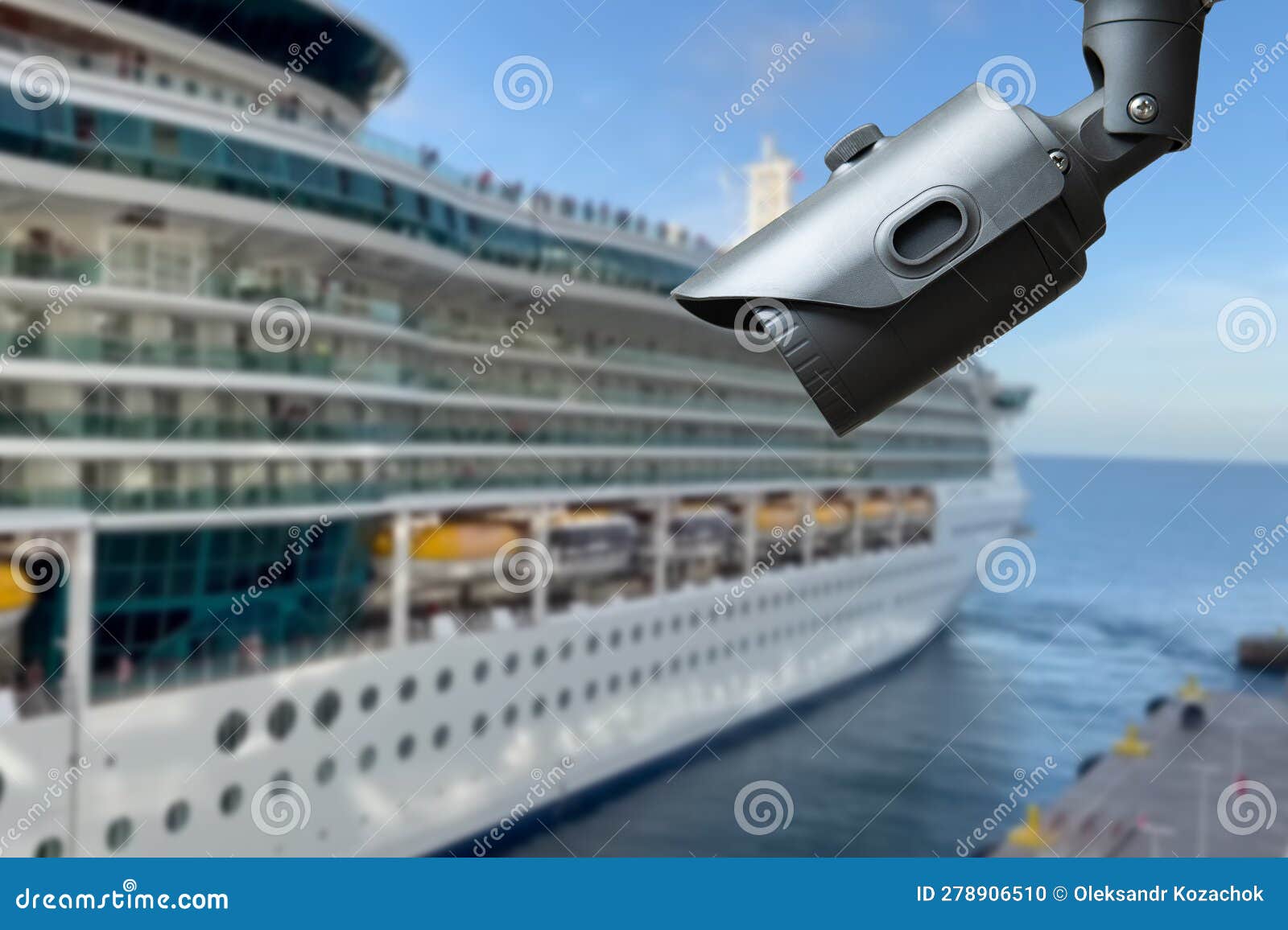 CCTV Camera on the Background of a Cruise Ship. Stock Photo Image of