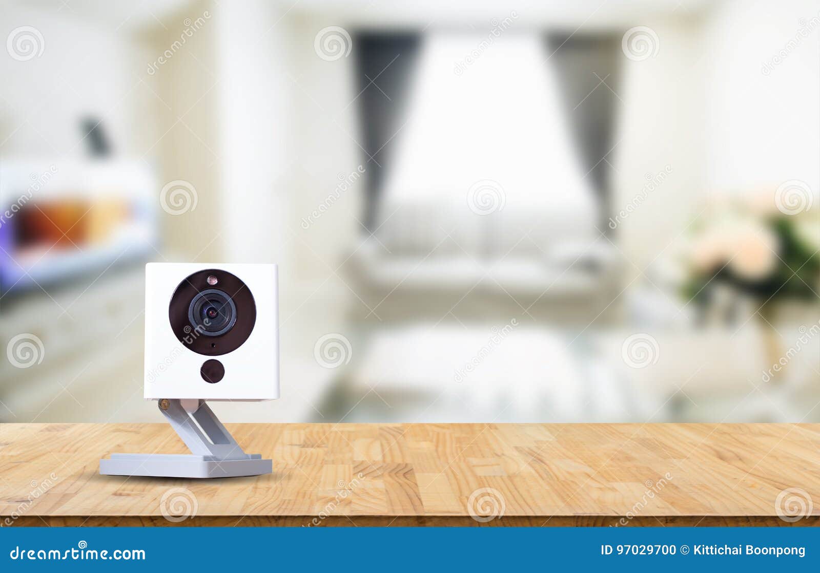CCTV Camera , Ip Camera Record on Blurry Living Room Background Stock