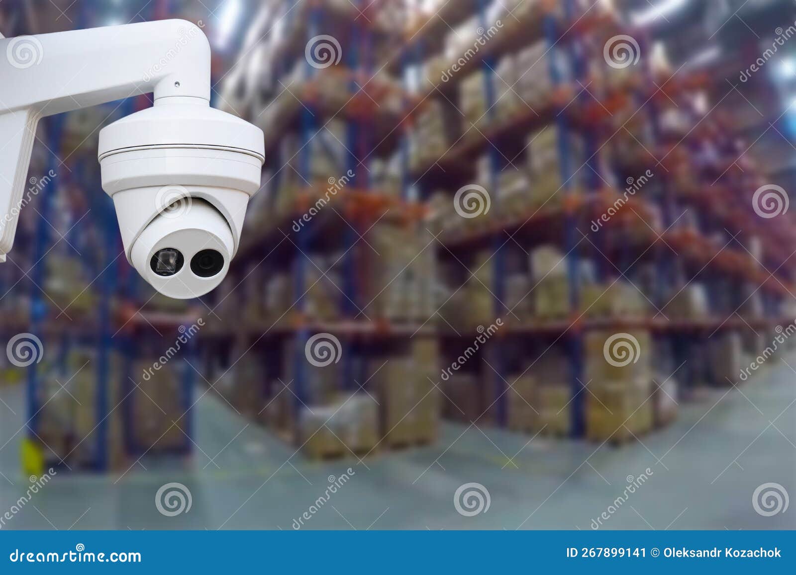 CCTV Camera Operating Inside Warehouse or Factory. Copy Space. Stock