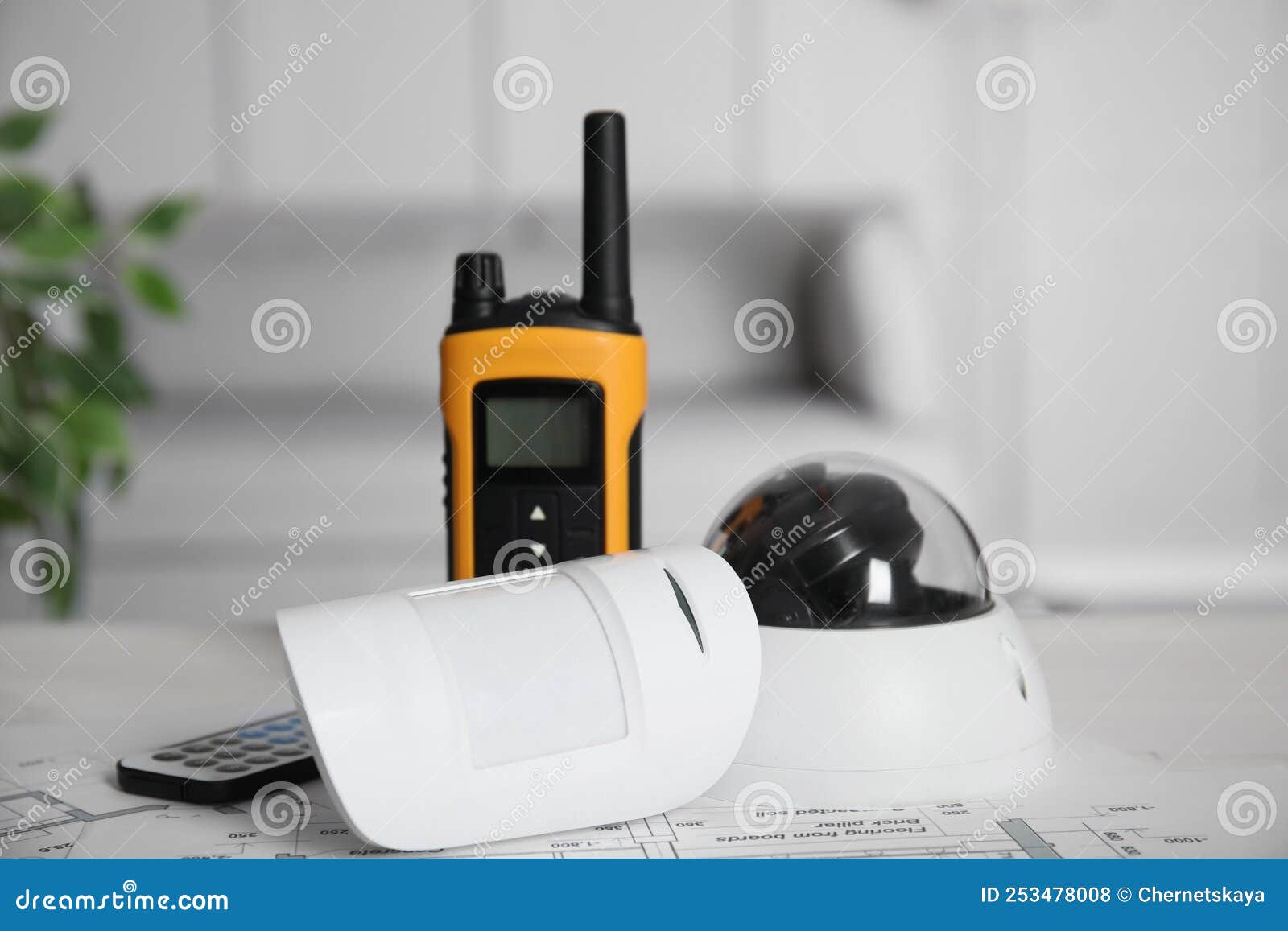 CCTV Camera, Remote Control, Movement Detector and Walkie Talkie on