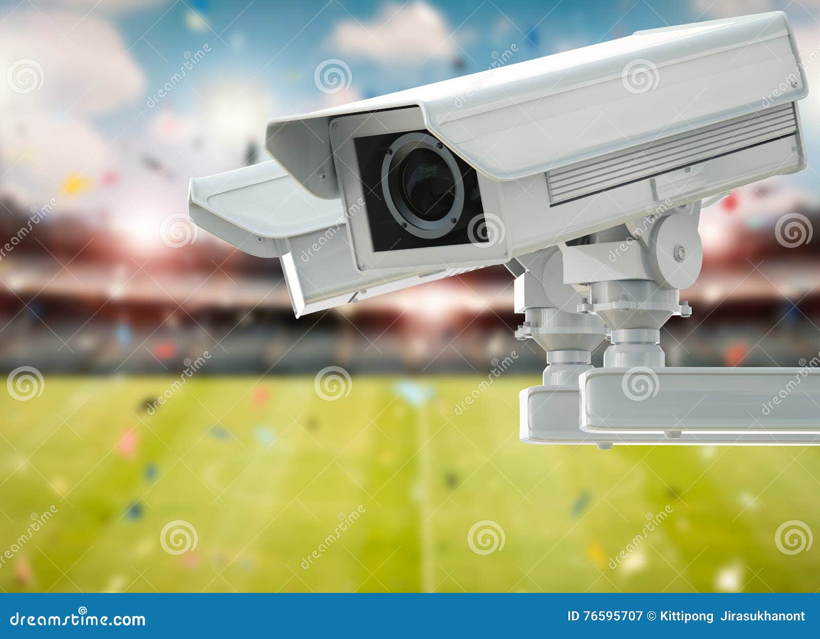 Cctv Camera or Security Camera on Stadium Background Stock Image