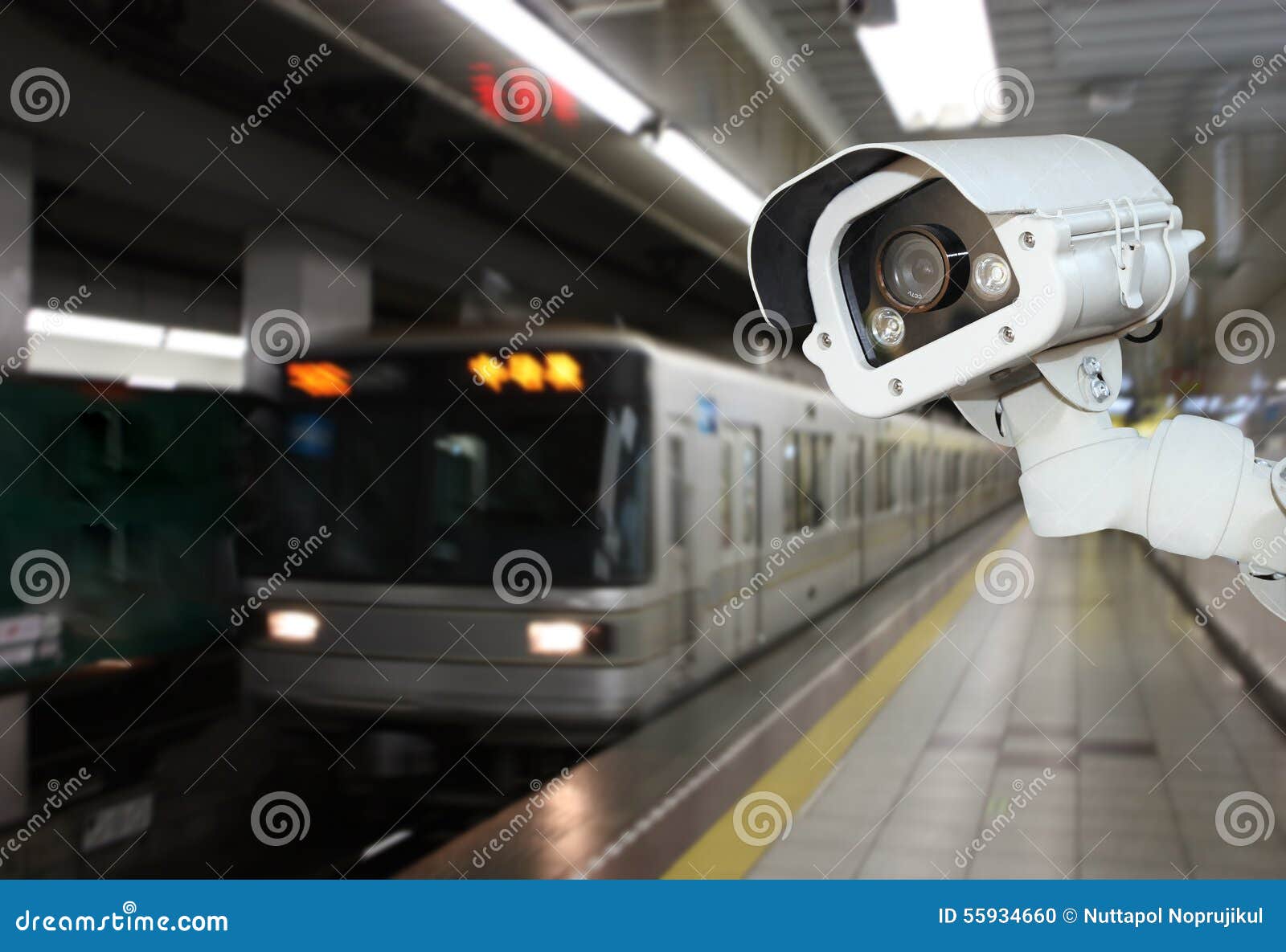 CCTV Camera Security Operating on Subway Station Platform.underground